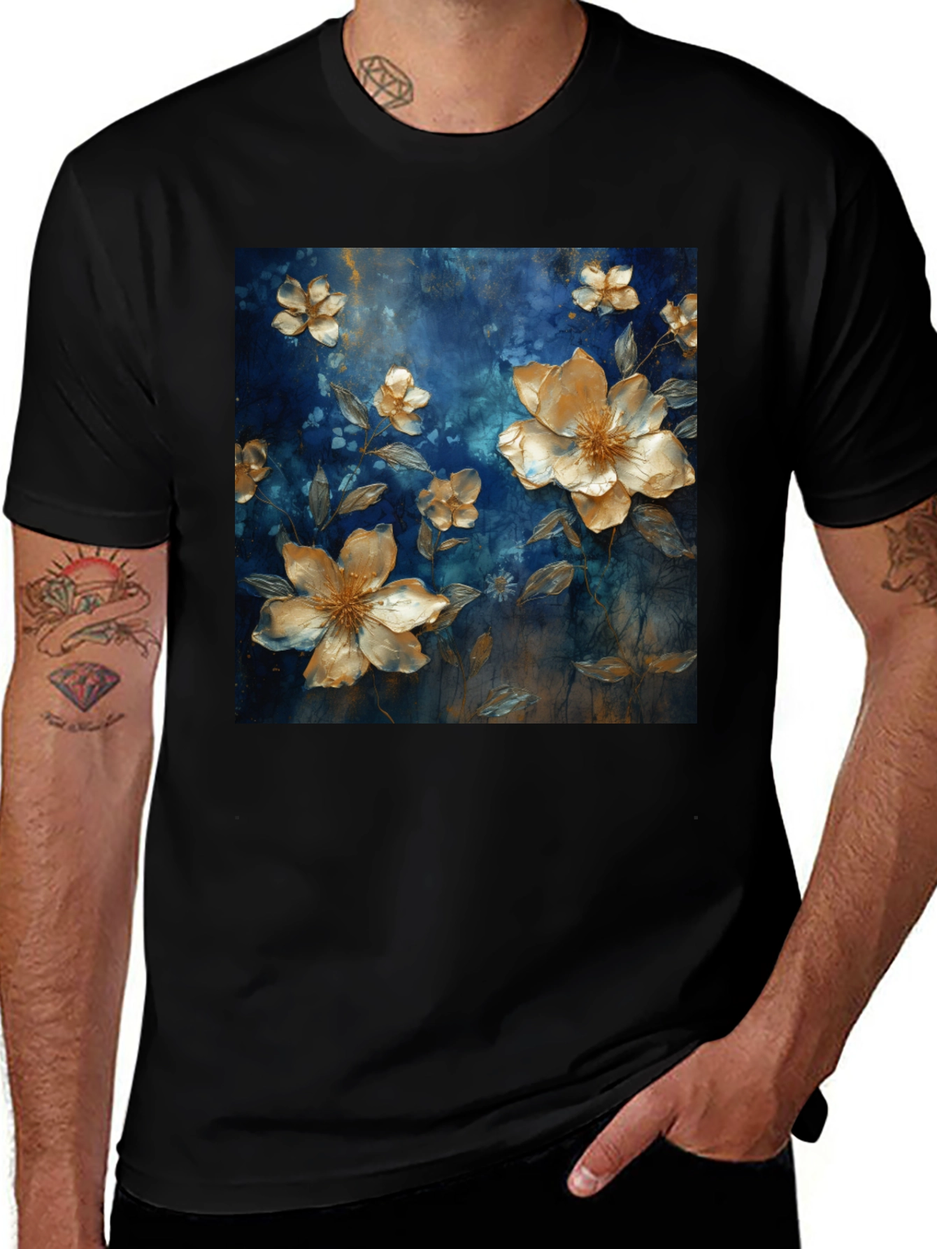 Variant 24 of Floral Art Print Black T-Shirt
