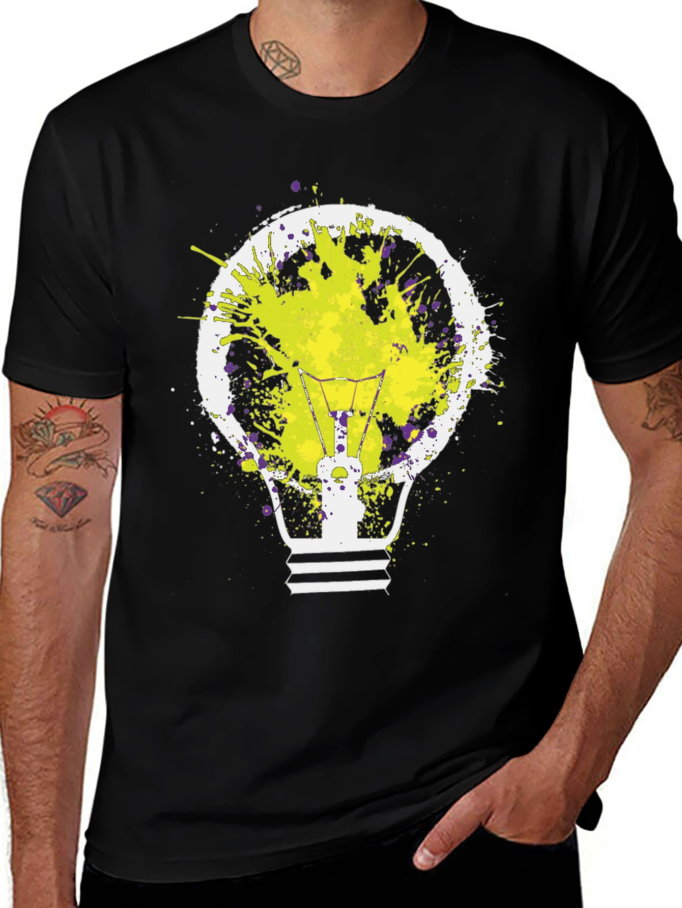 Black Idea Bulb Splatter Graphic Tee - Men's Black T-Shirt main image