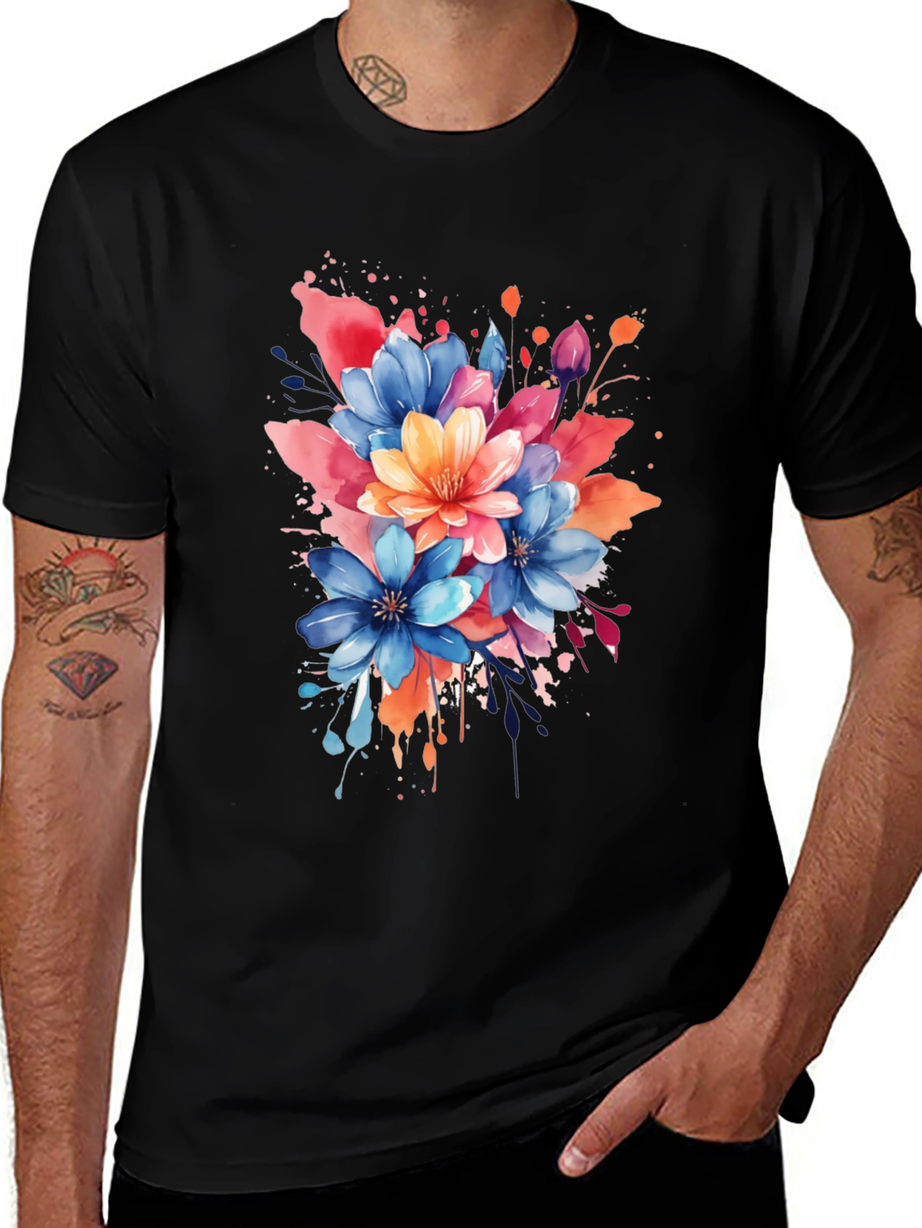 Variant 21 of Floral Watercolor T-Shirt - Black Tee