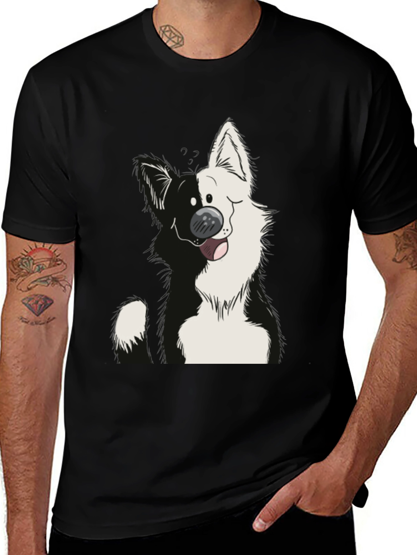 Variant 16 of Cartoon Dog Graphic Black T-Shirt