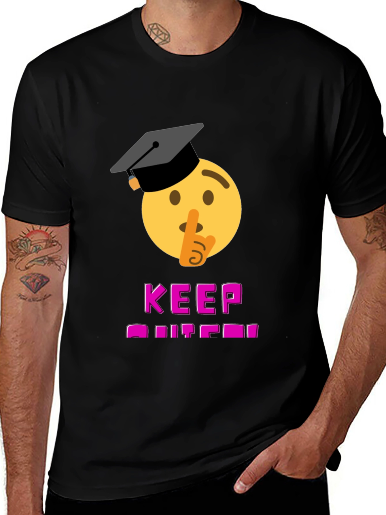 Variant 21 of Keep Quiet Graduate Emoji T-Shirt - Black