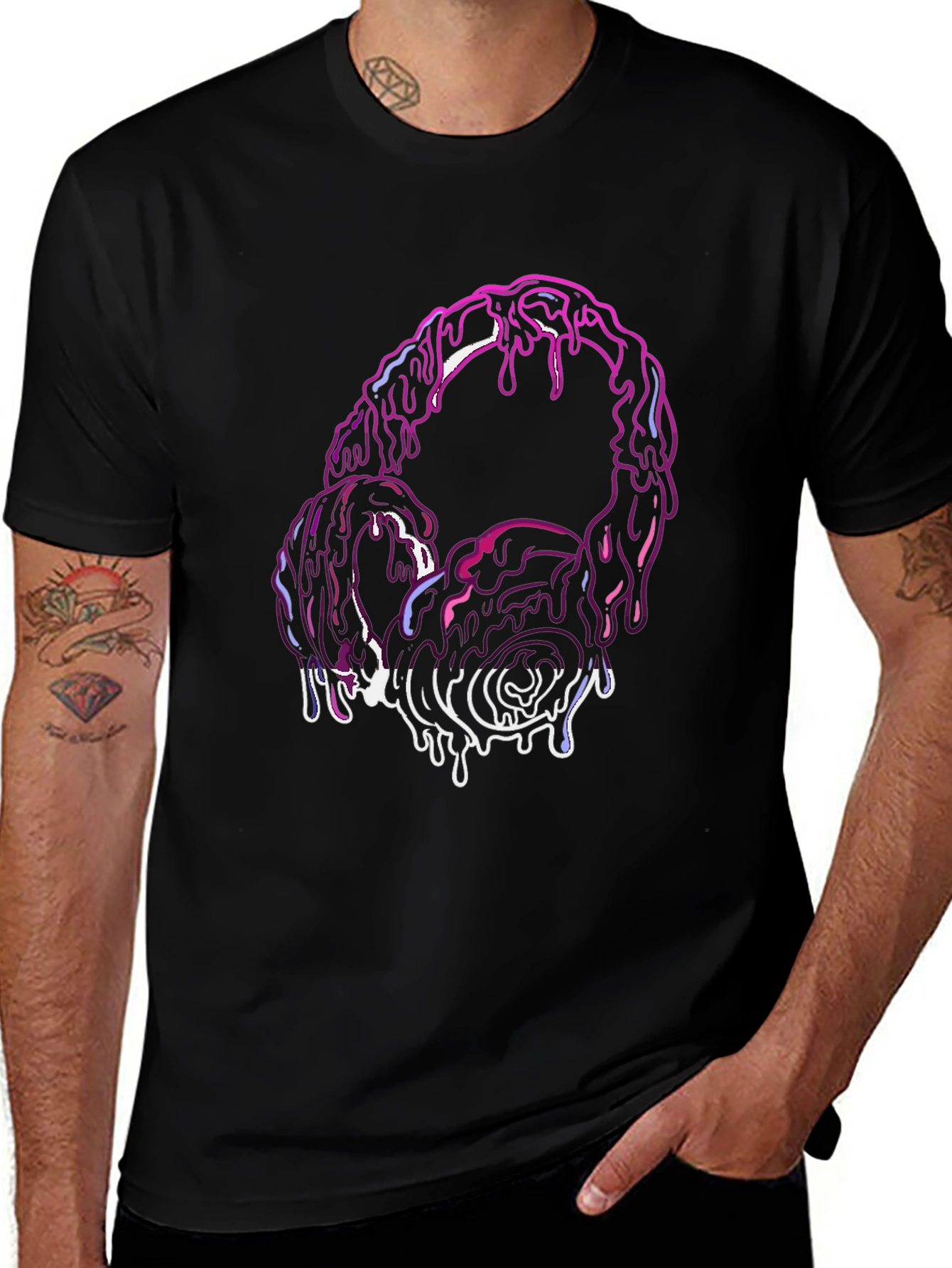 Variant 30 of Melting Headphones Graphic Tee - Black Cotton Blend