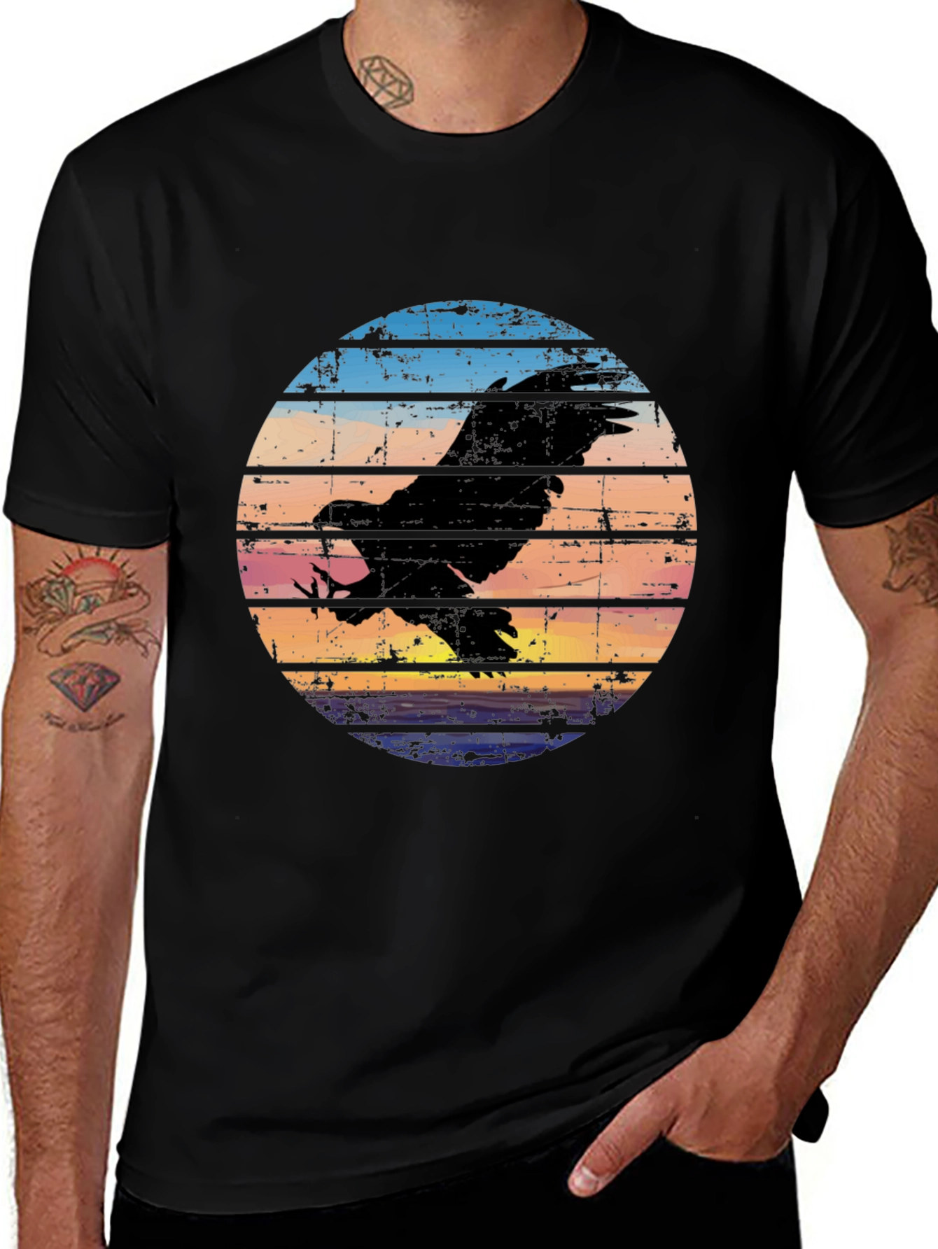 Variant 24 of Vintage Sunset Eagle Black T-Shirt