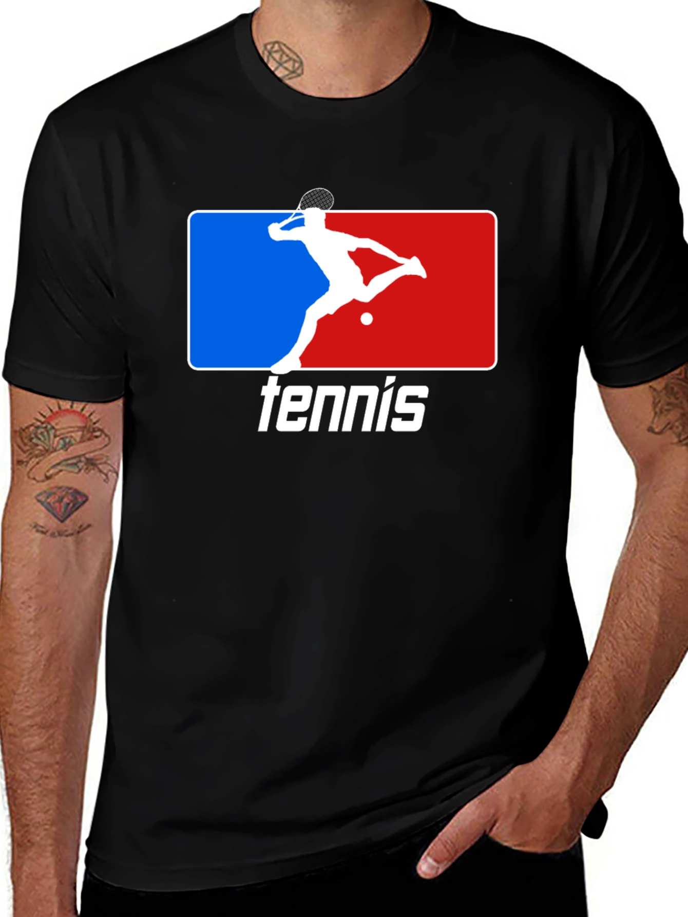 Variant 2 of Tennis Graphic T-Shirt - Black Cotton Tee