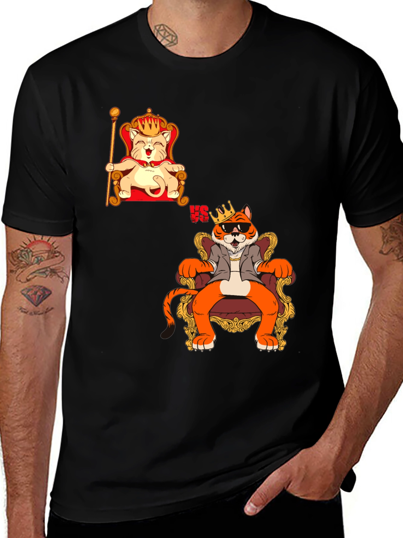 Black King Cat VS King Tiger Black T-Shirt main image