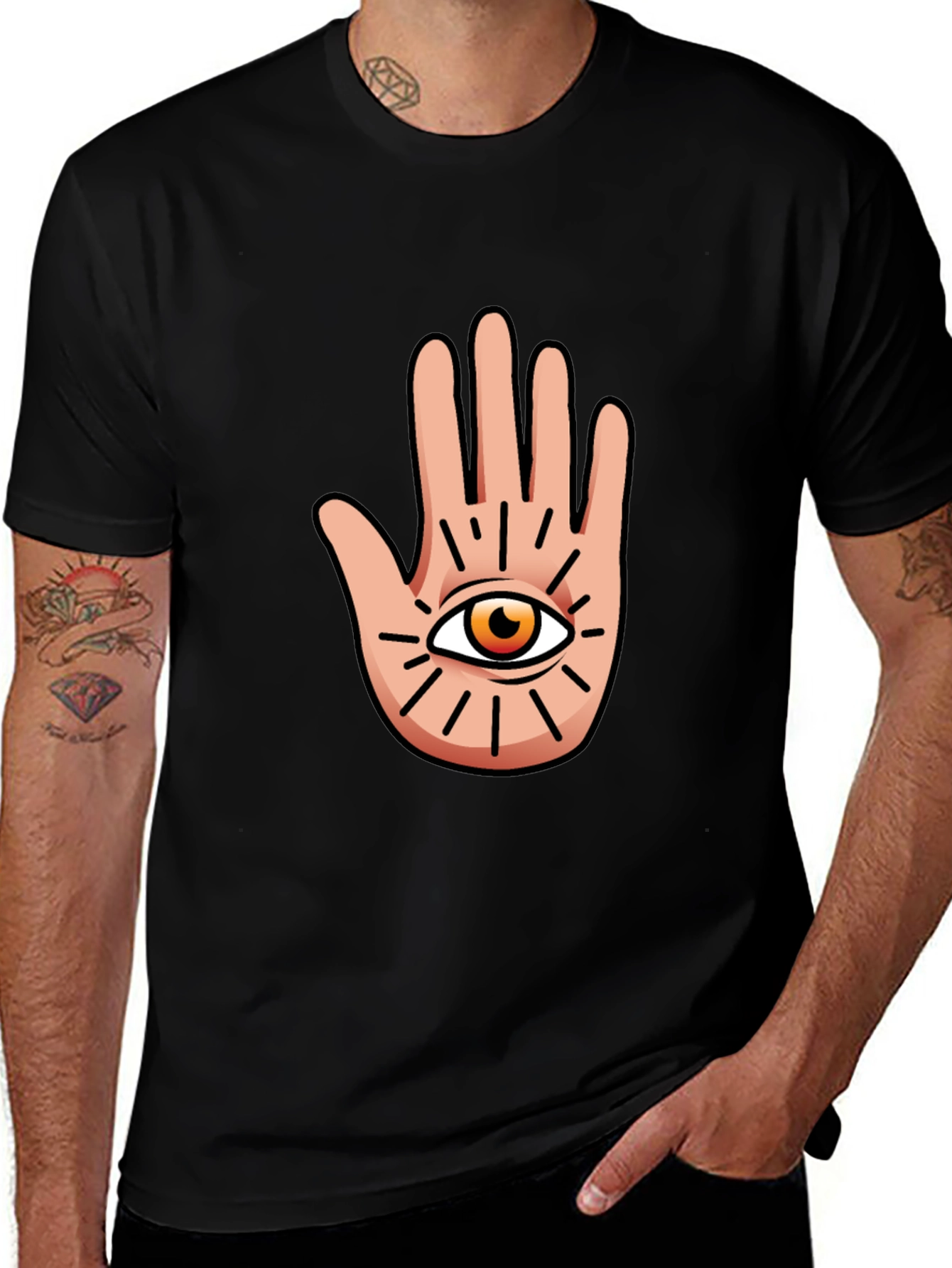 Variant 14 of Mystic Eye Hand Graphic Tee - Black Cotton Shirt