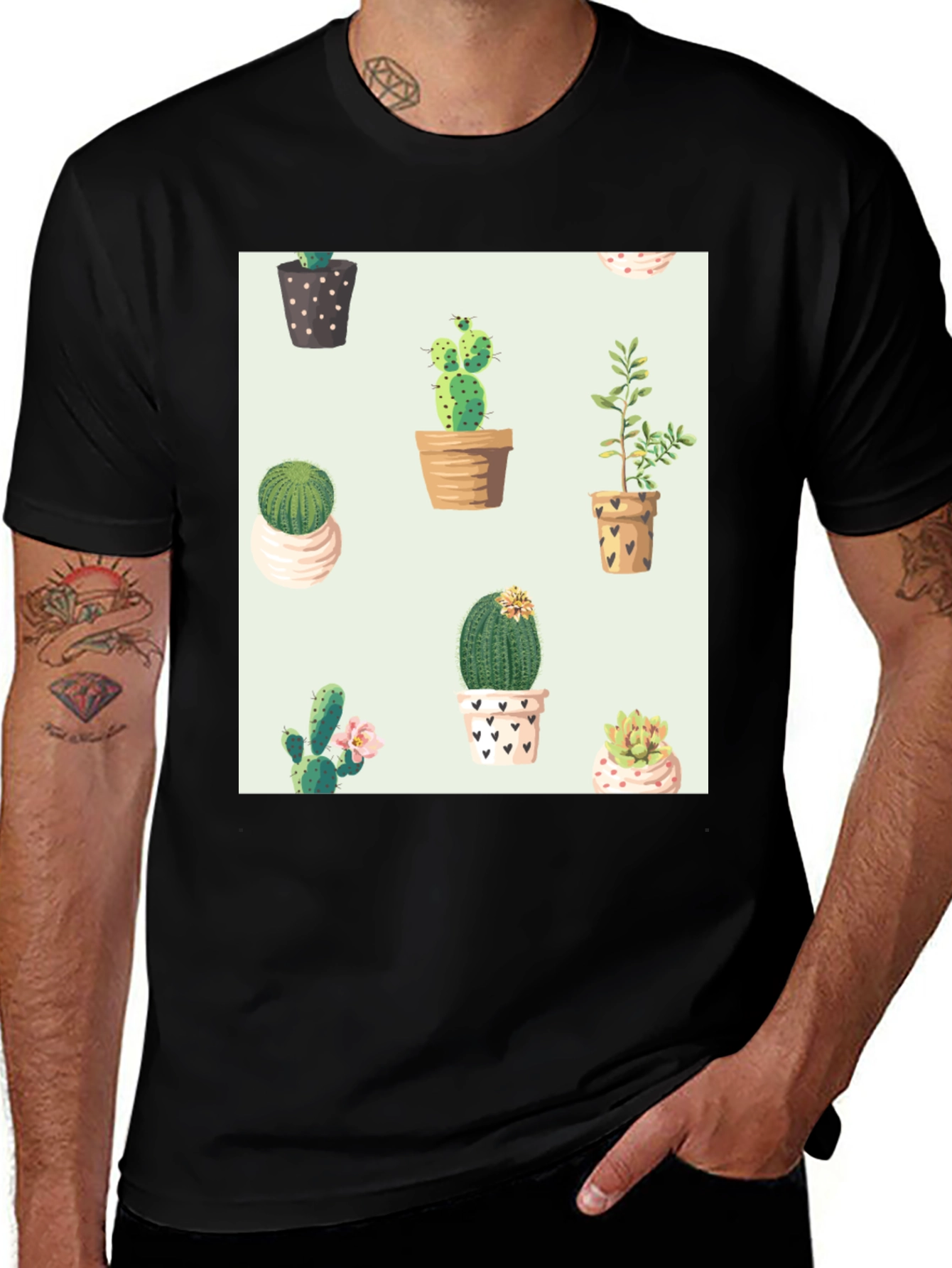 Variant 12 of Cactus Pattern Black Tee