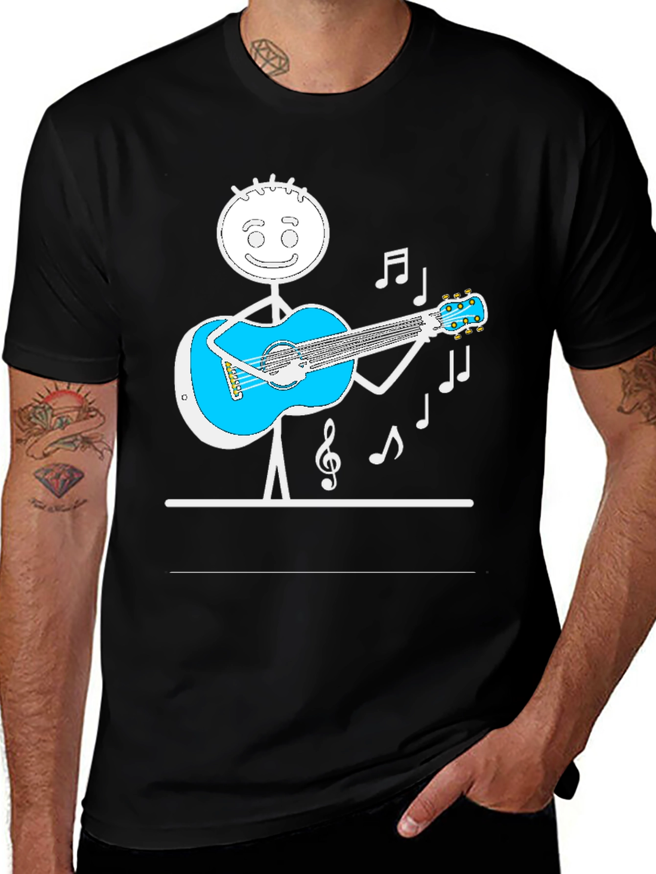 Variant 18 of Stick Figure Guitarist Tee - Playful Black T-Shirt