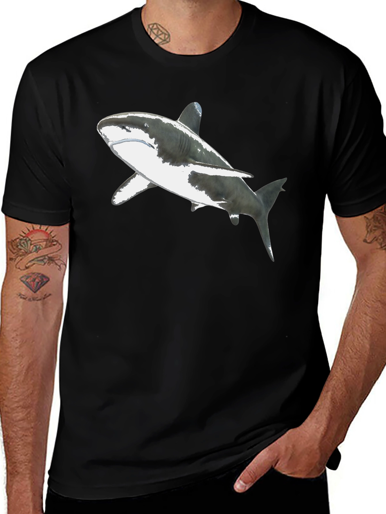 Variant 26 of Shark Graphic Black Tee - Men's Short Sleeve