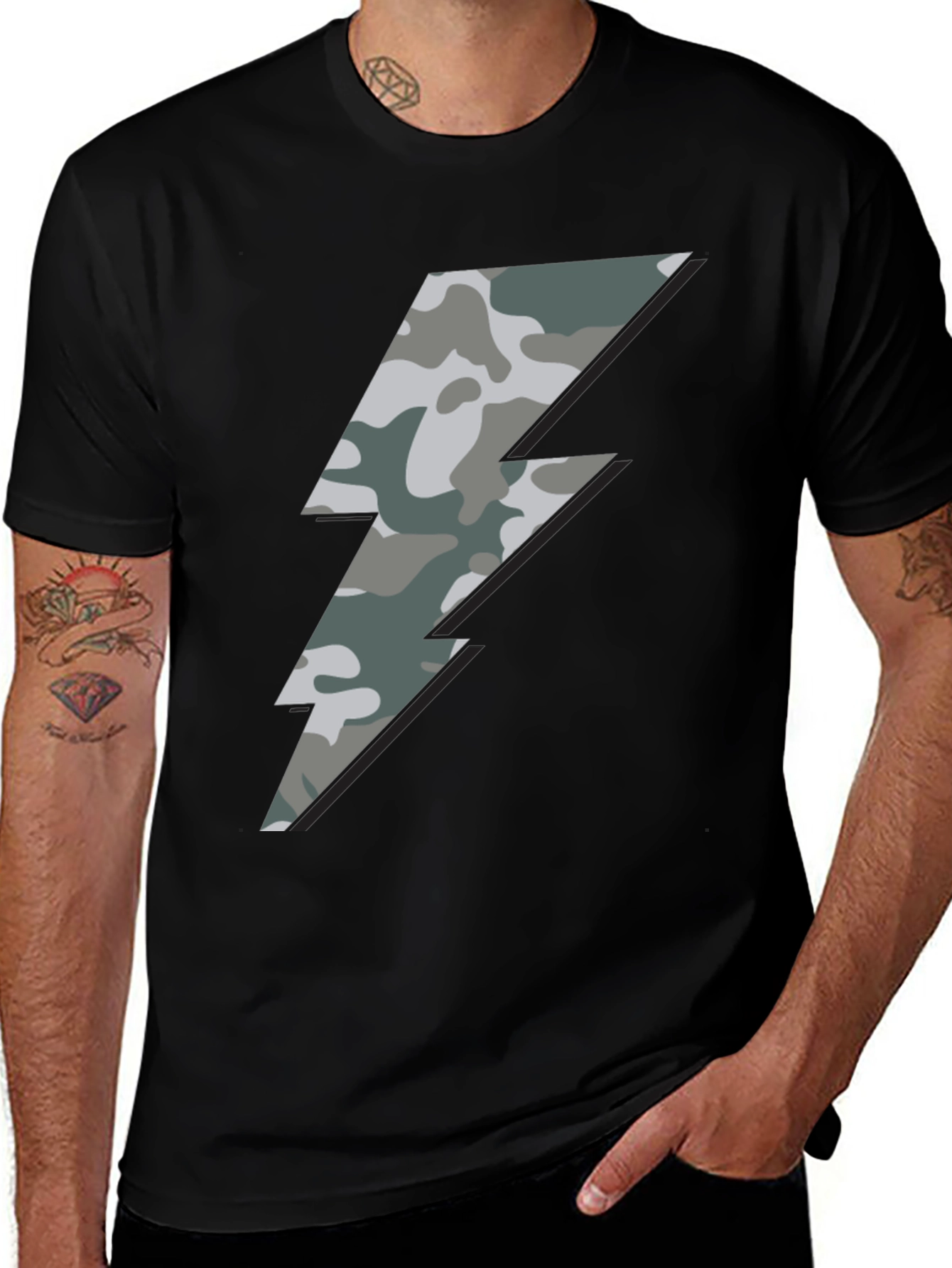 Variant 21 of Camo Bolt Graphic Tee - Stylish Men's Casual Shirt
