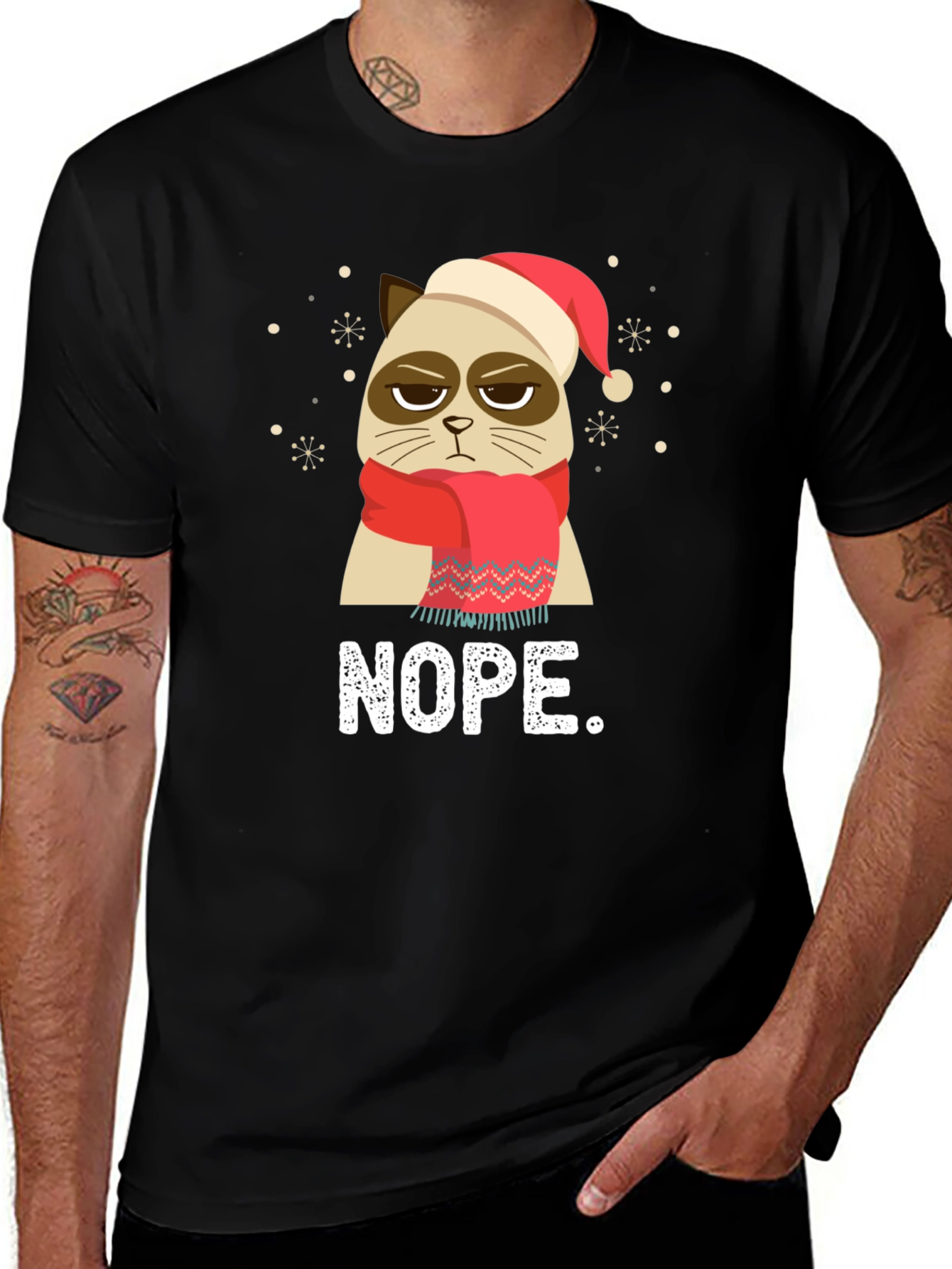 Black Grumpy Cat NOPE Christmas T-Shirt main image