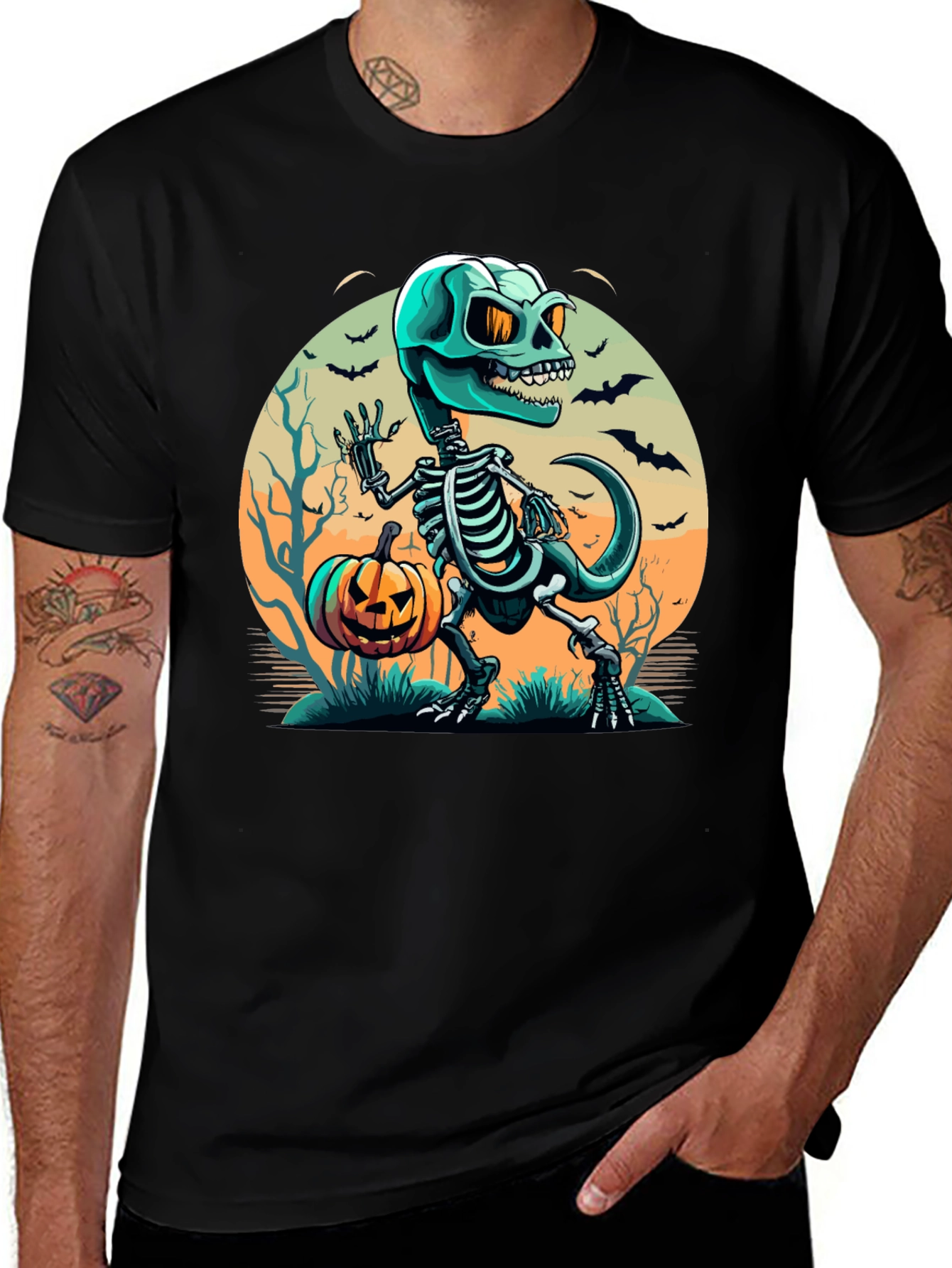 Variant 15 of Spooky Skeleton Dinosaur Halloween T-Shirt