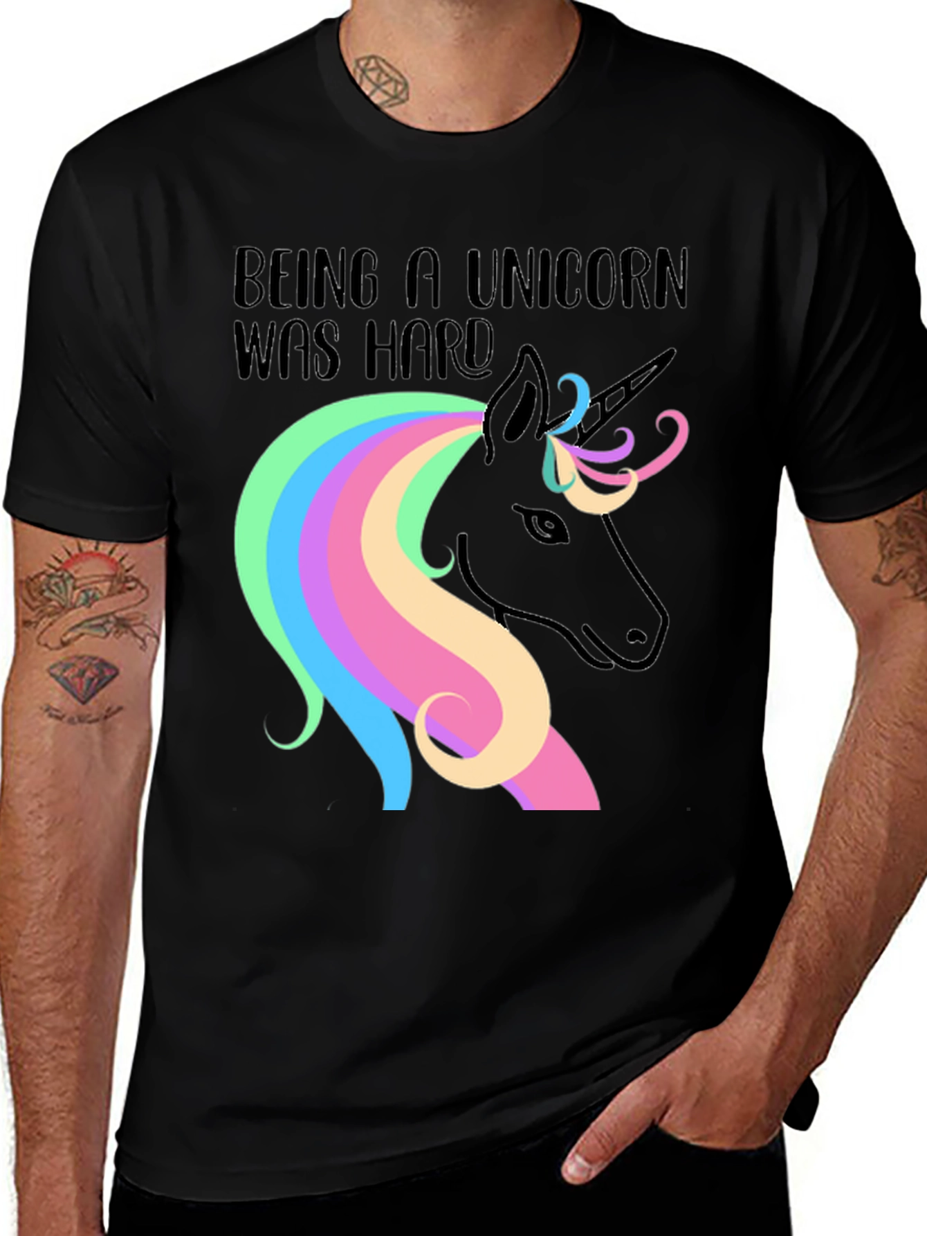 Black Being a Unicorn Was Hard Black Graphic T-Shirt main image