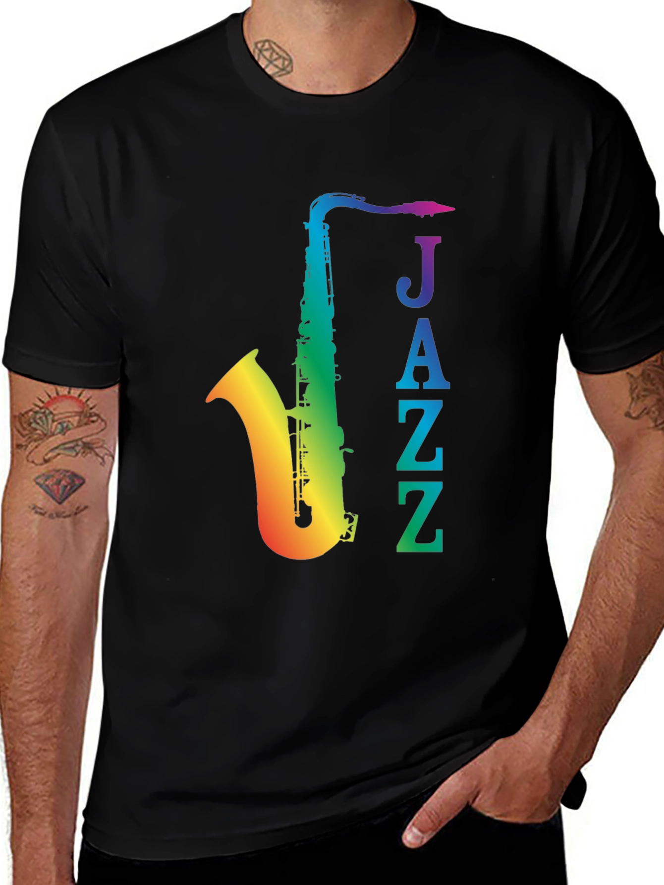 Variant 27 of Rainbow Jazz Saxophone T-Shirt - Black