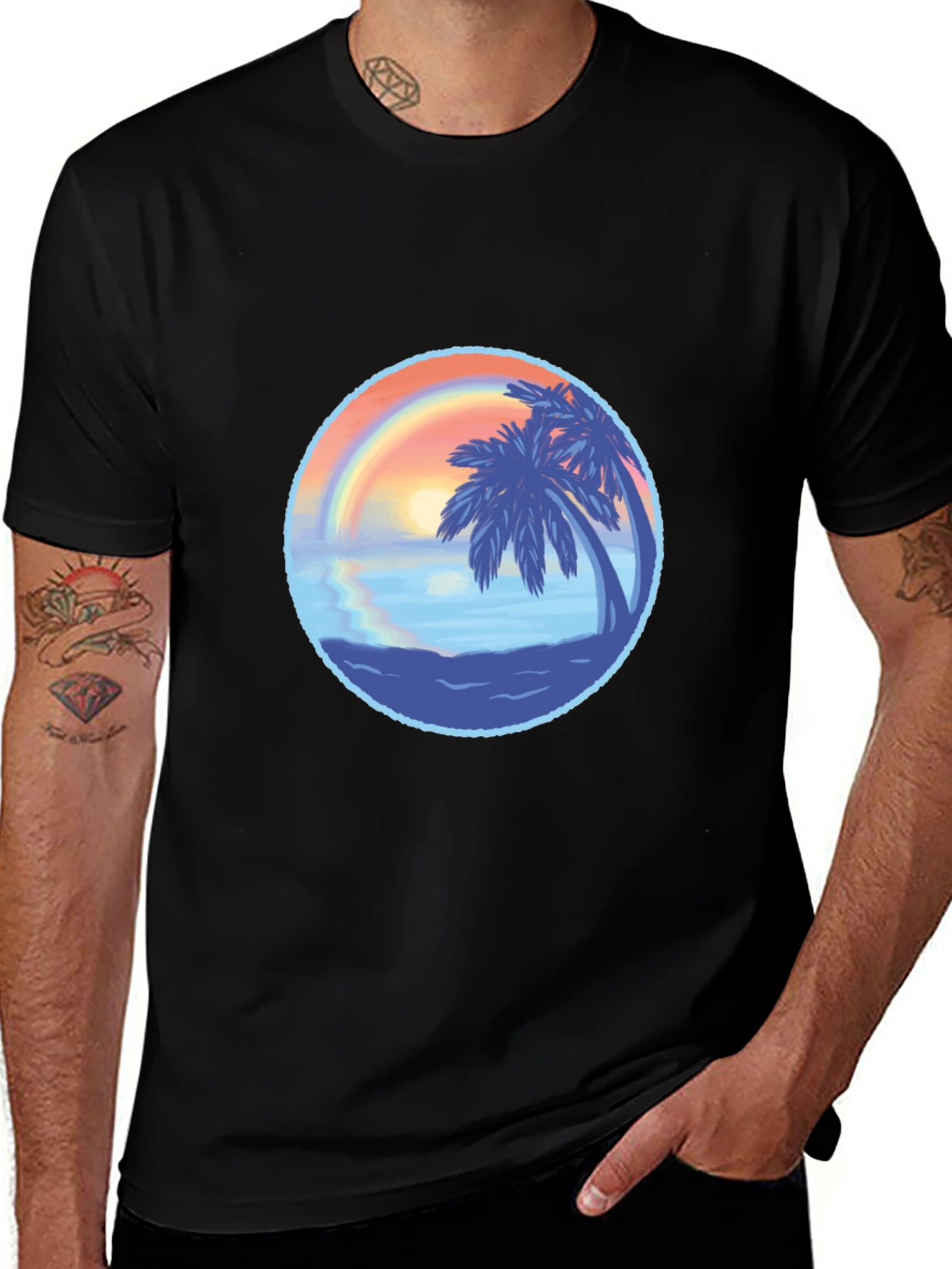 Variant 17 of Sunset Palms Black T-Shirt
