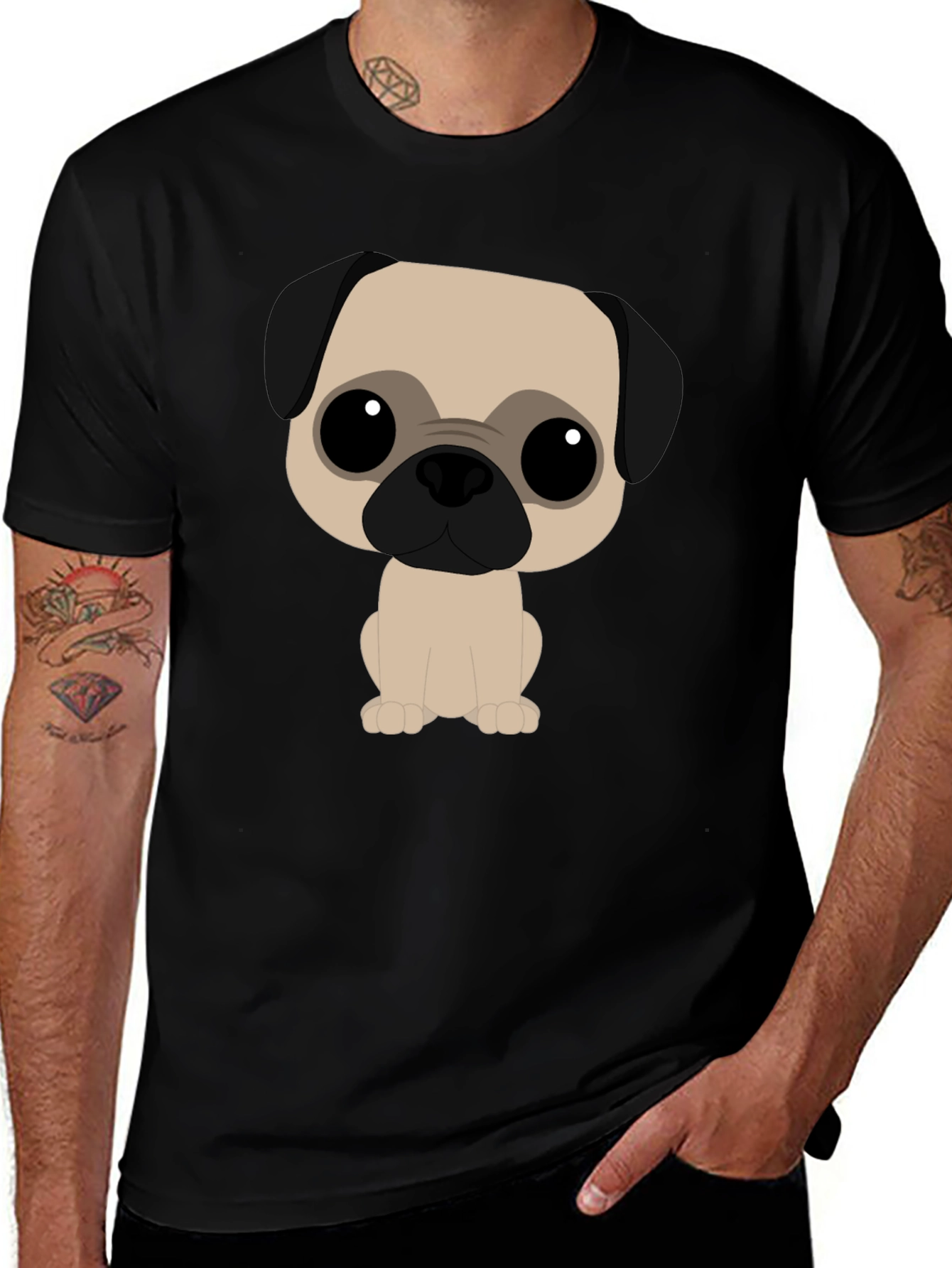 Variant 22 of Cartoon Pug Graphic Tee - Black