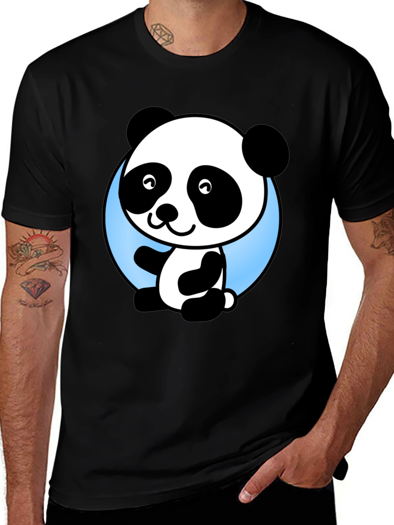 Variant 7 of Cute Panda Bear Graphic Black T-Shirt
