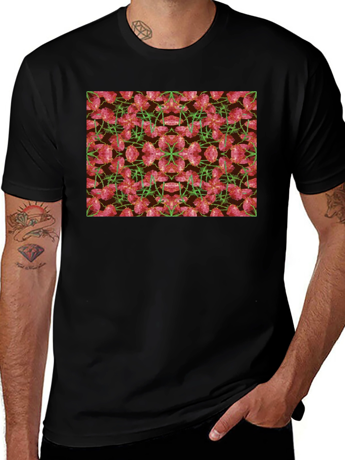 Variant 29 of Floral Kaleidoscope Men's Black T-Shirt