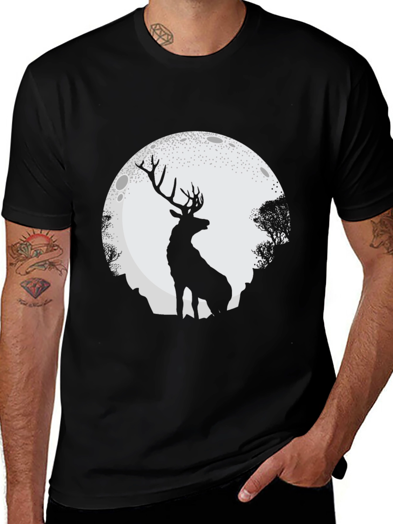 Variant 23 of Deer Moon Graphic T-Shirt - Stylish Black Tee