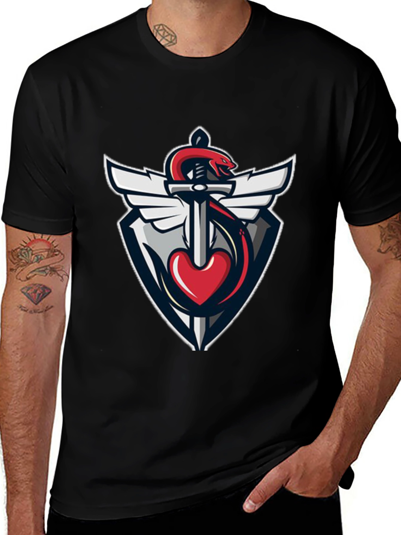 Heart Dagger Shield Black T-Shirt