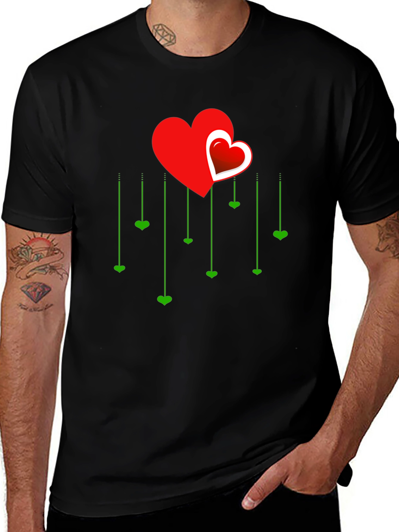 Variant 4 of Heart Cascade Graphic Tee - Stylish Love Design