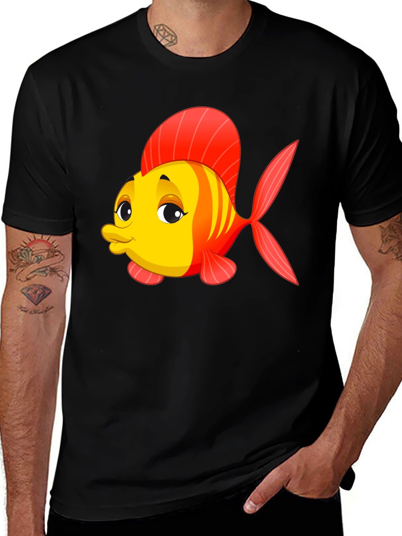 Cartoon Fish Black T-Shirt