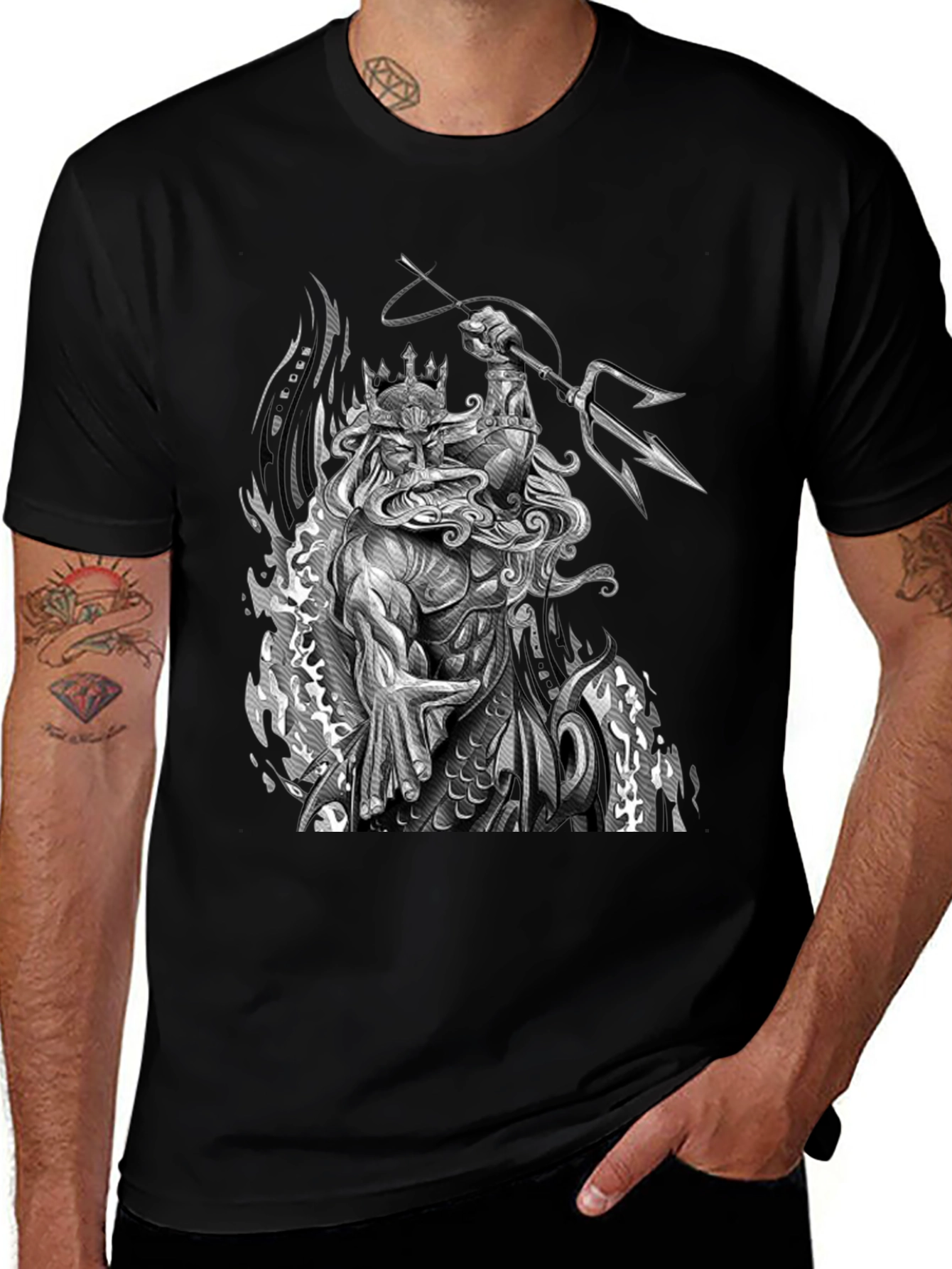 Poseidon Graphic Print Black T-Shirt