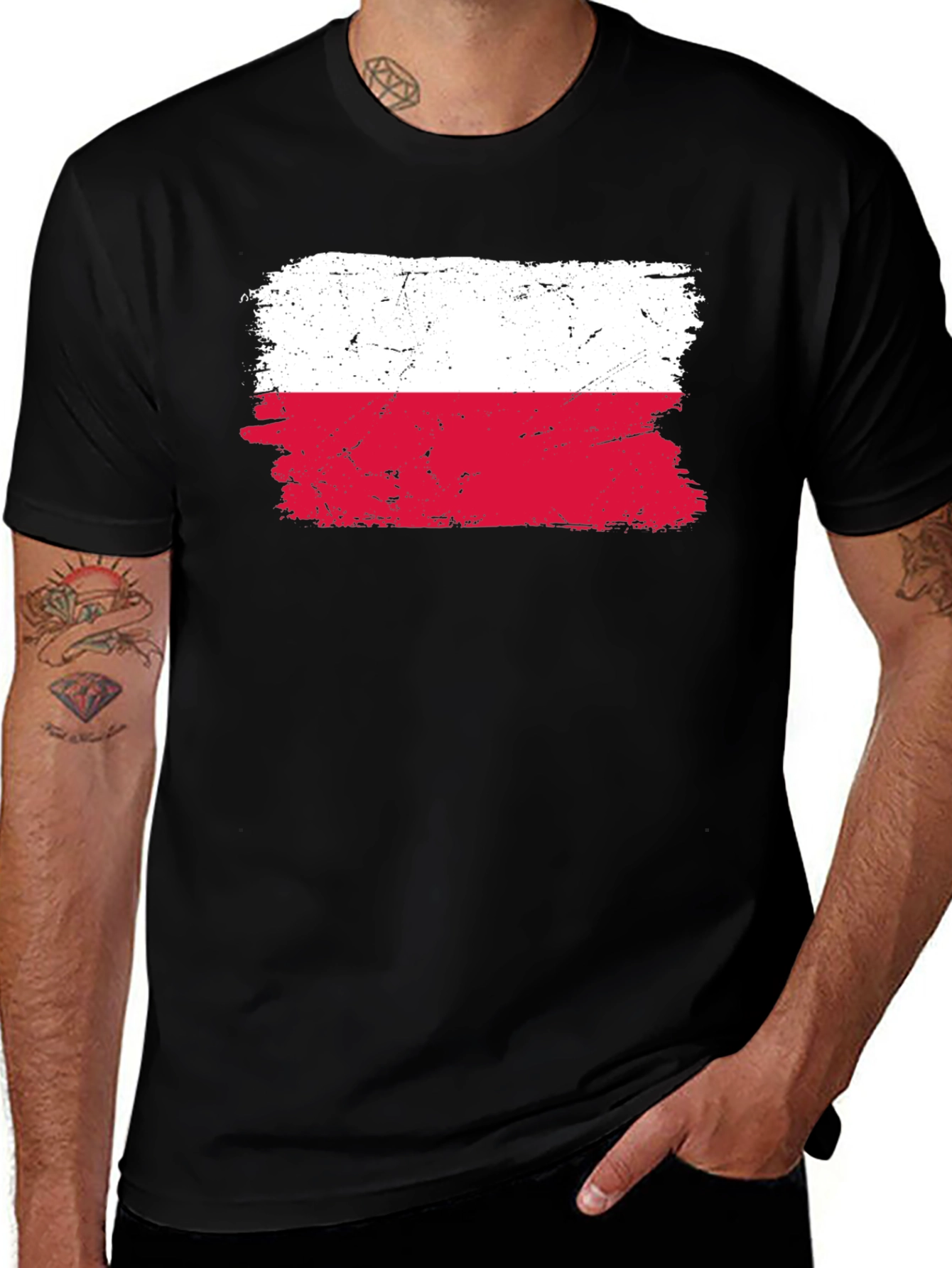 Poland Flag Distressed T-Shirt - Black
