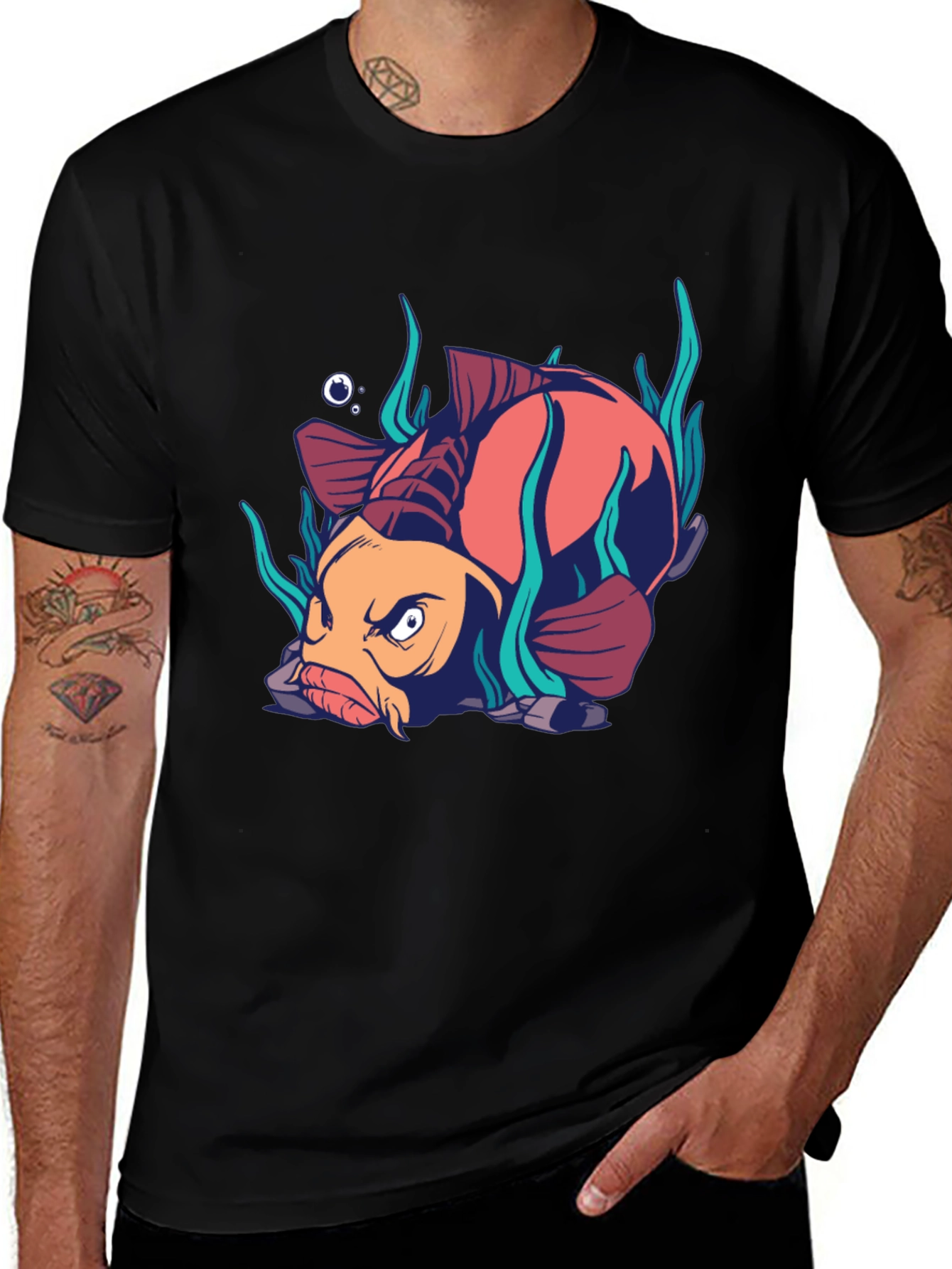 Variant 7 of Angry Fish Graphic T-Shirt - Unique Cartoon Design