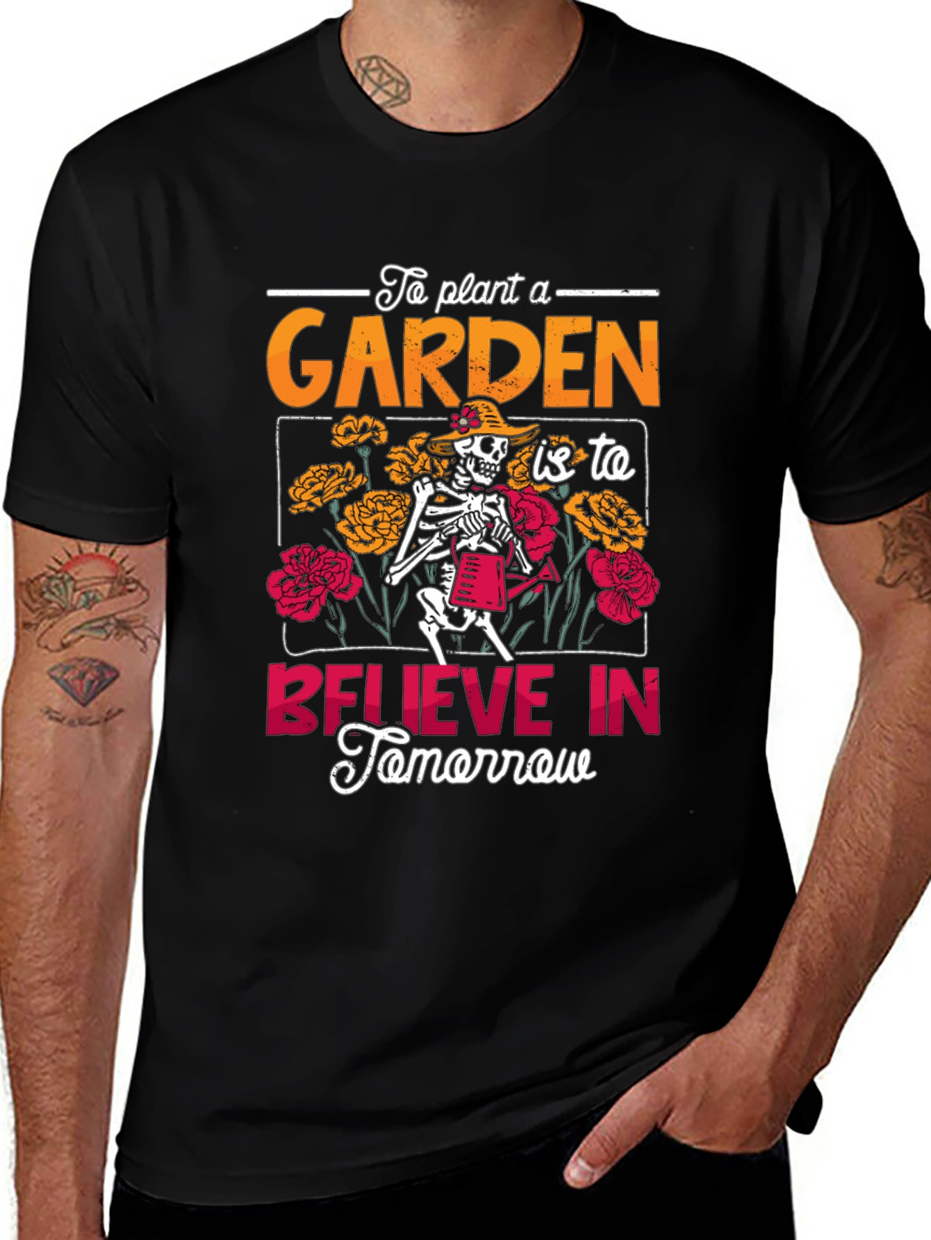 Variant 22 of Gardening Skeleton Graphic Tee - Believe In Tomorrow