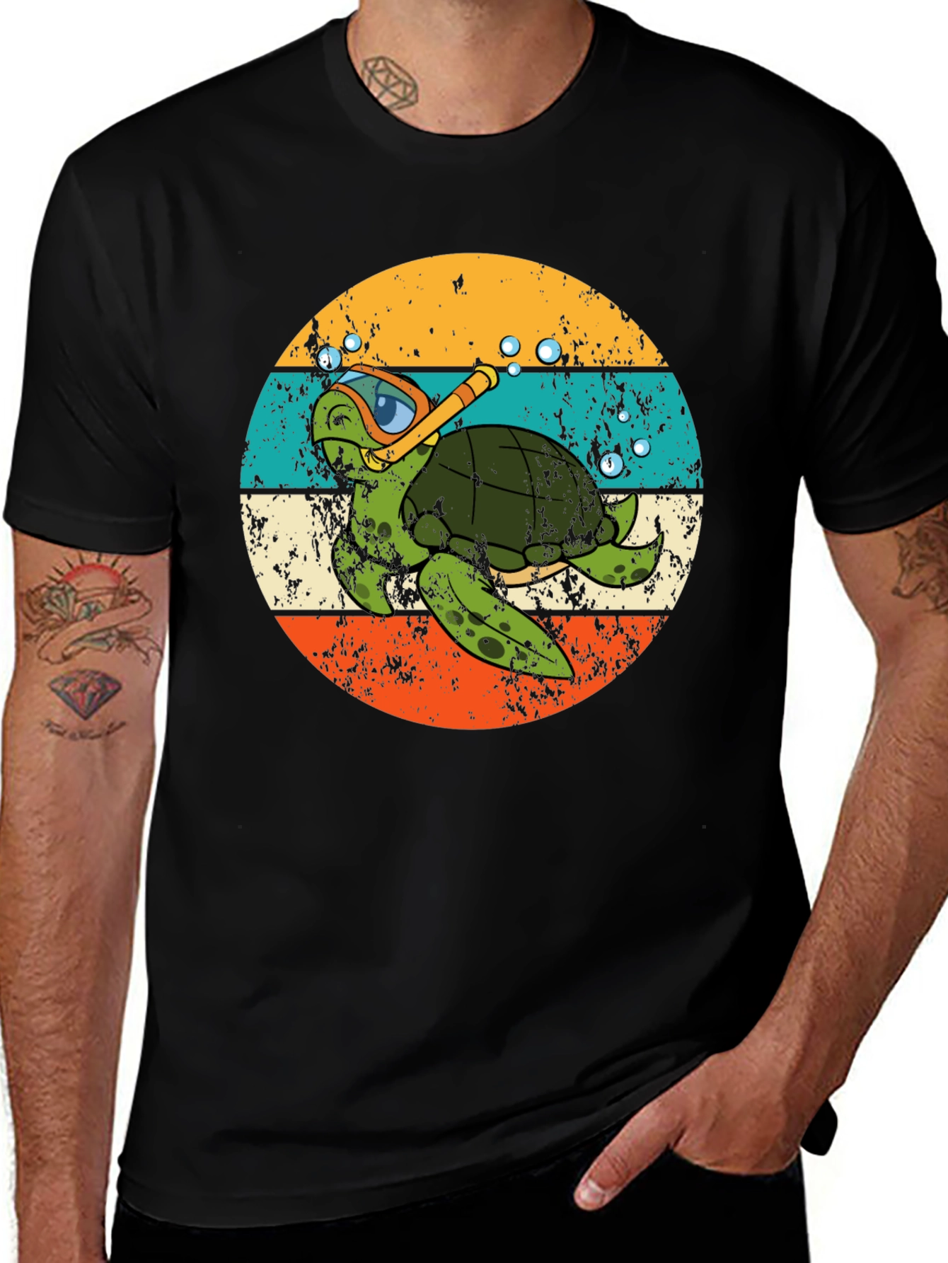 Diving Turtle Graphic Tee - Vintage Style
