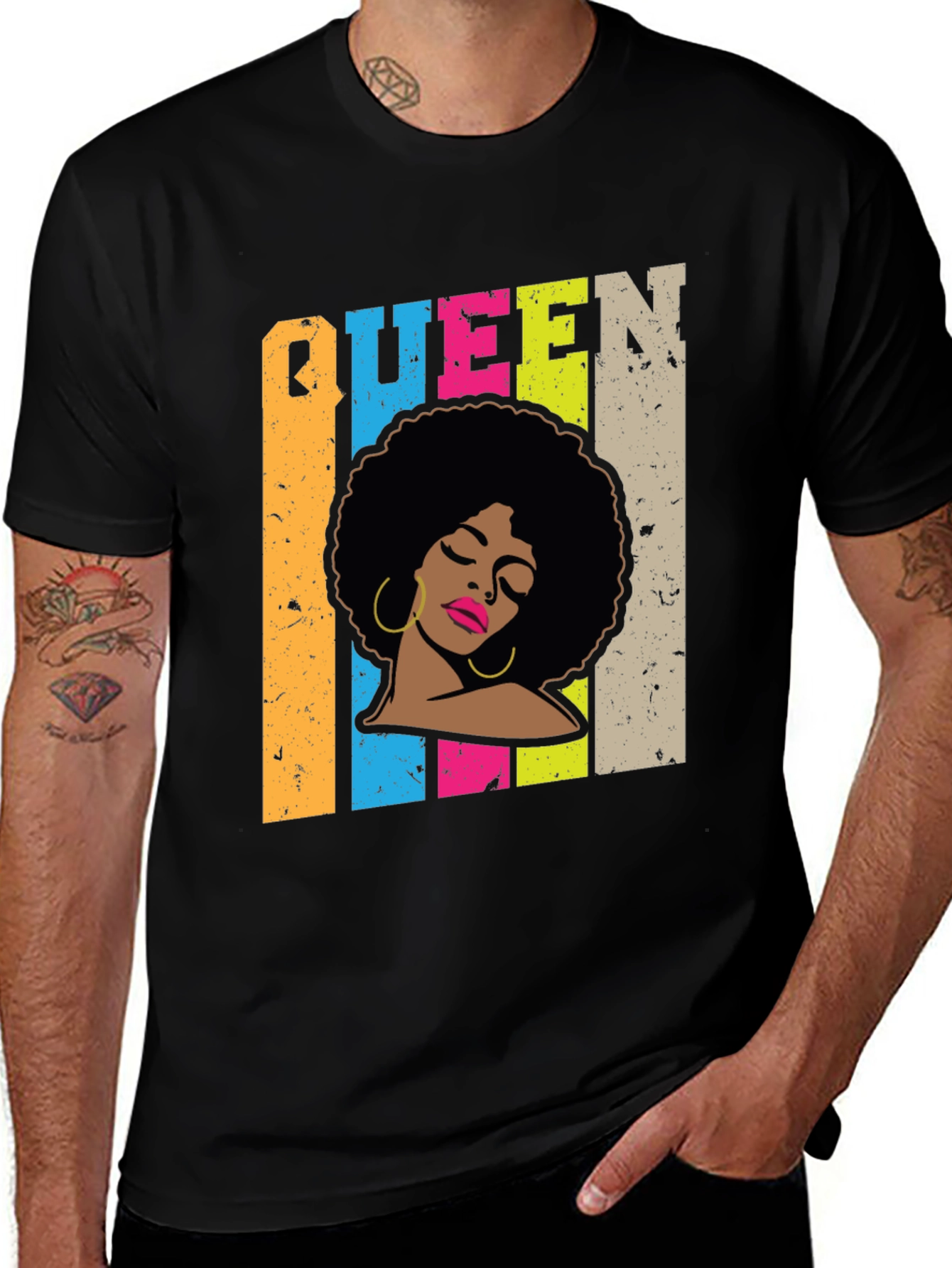 Variant 4 of Queen Afro Graphic Print Black T-Shirt