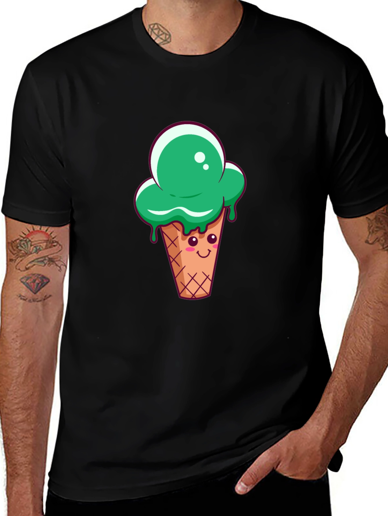 Green Ice Cream Cone Graphic T-Shirt