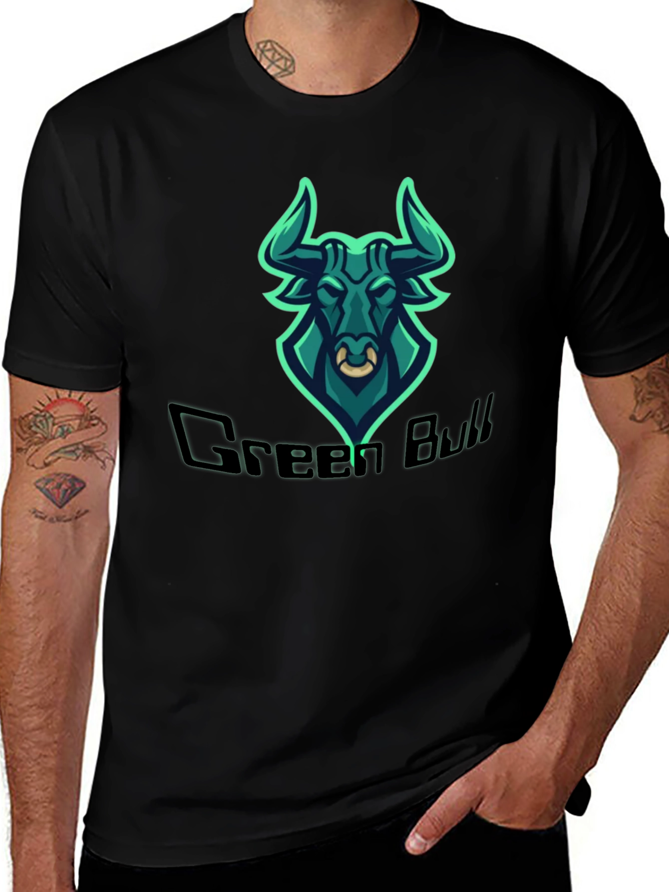 Variant 26 of Green Bull Graphic Tee - Men's Black T-Shirt
