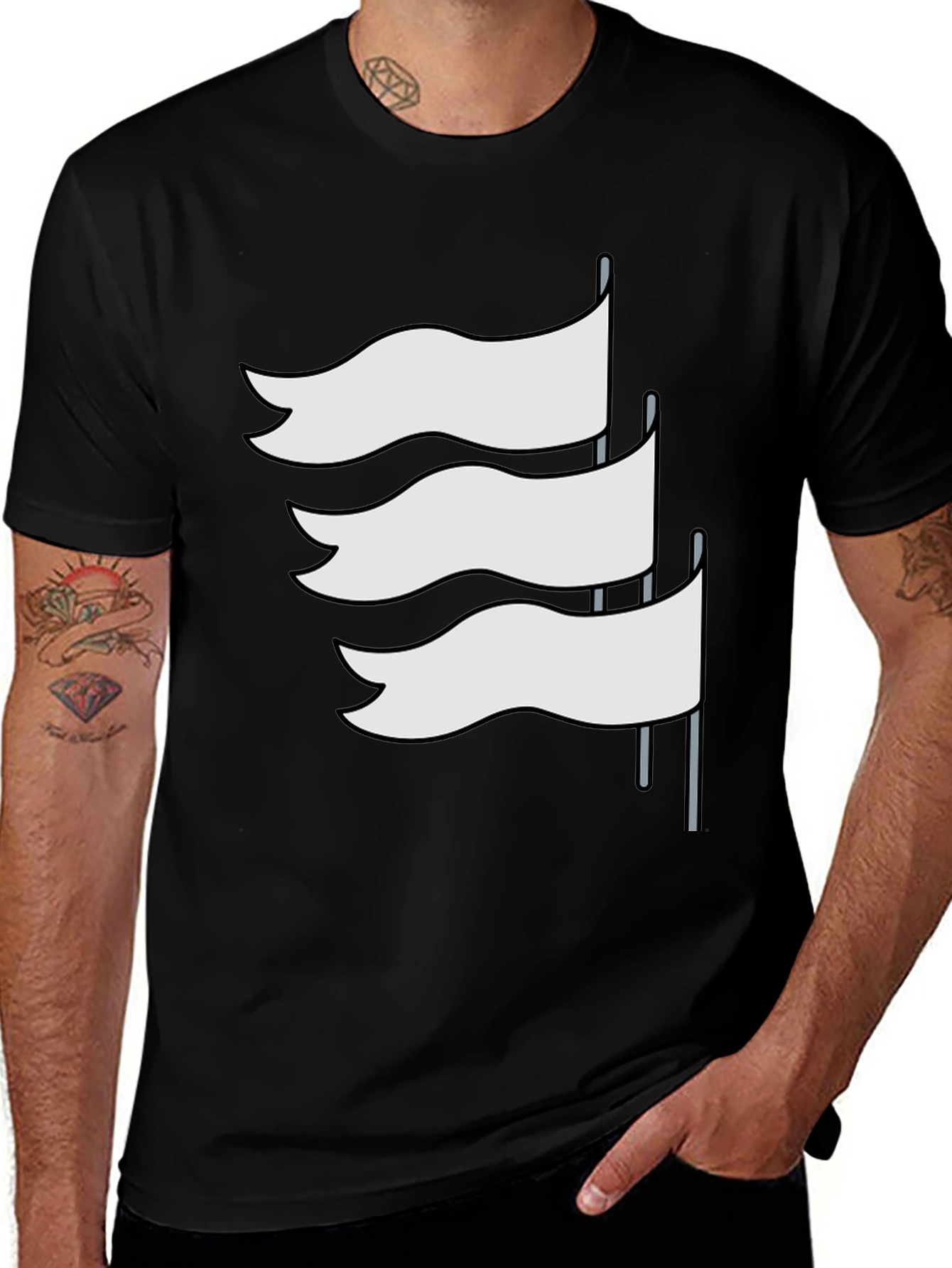 Variant 13 of Black T-Shirt with White Flag Graphic Design
