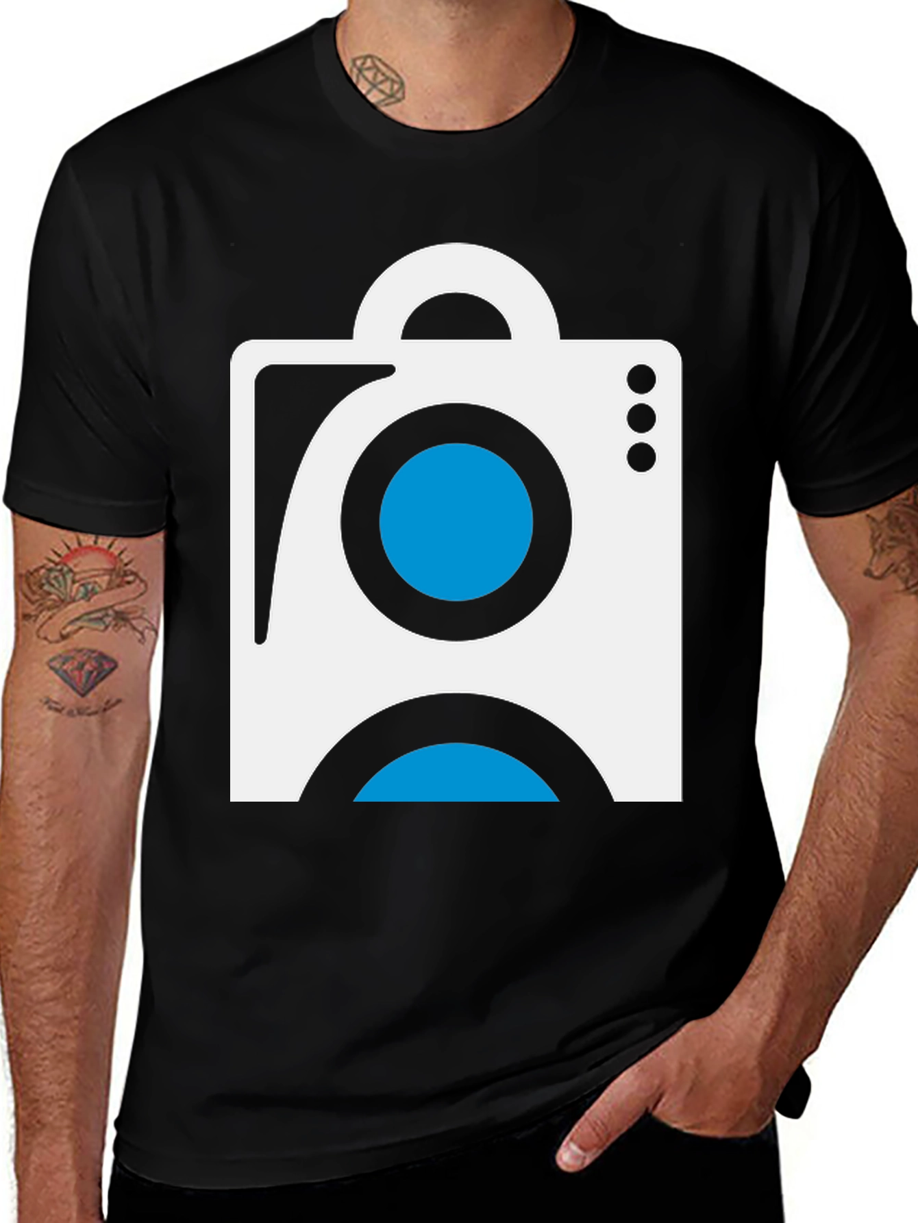 Variant 24 of Modern Graphic Tee - White and Blue Geometric Design