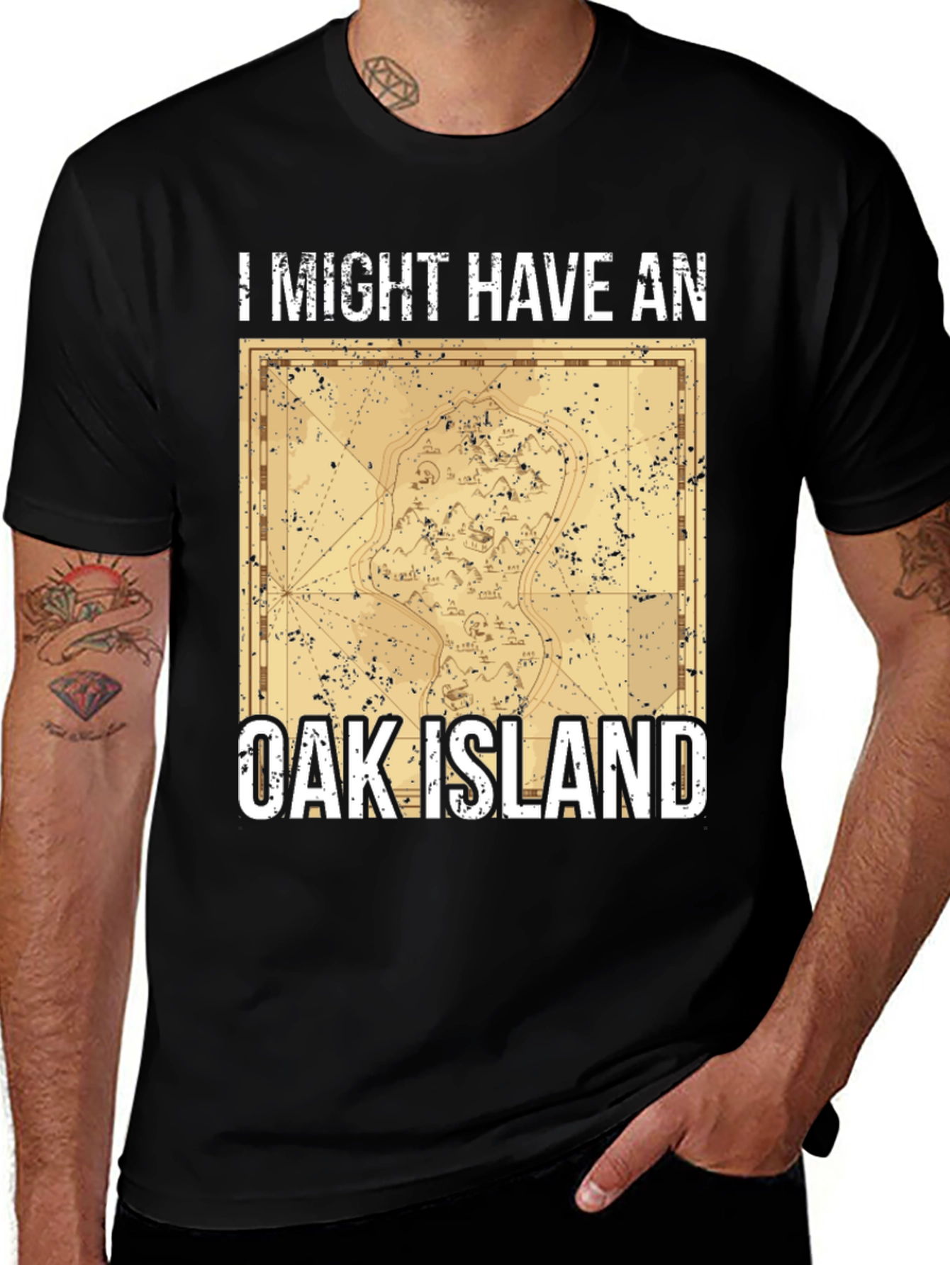 Oak Island Map Graphic Tee - Black