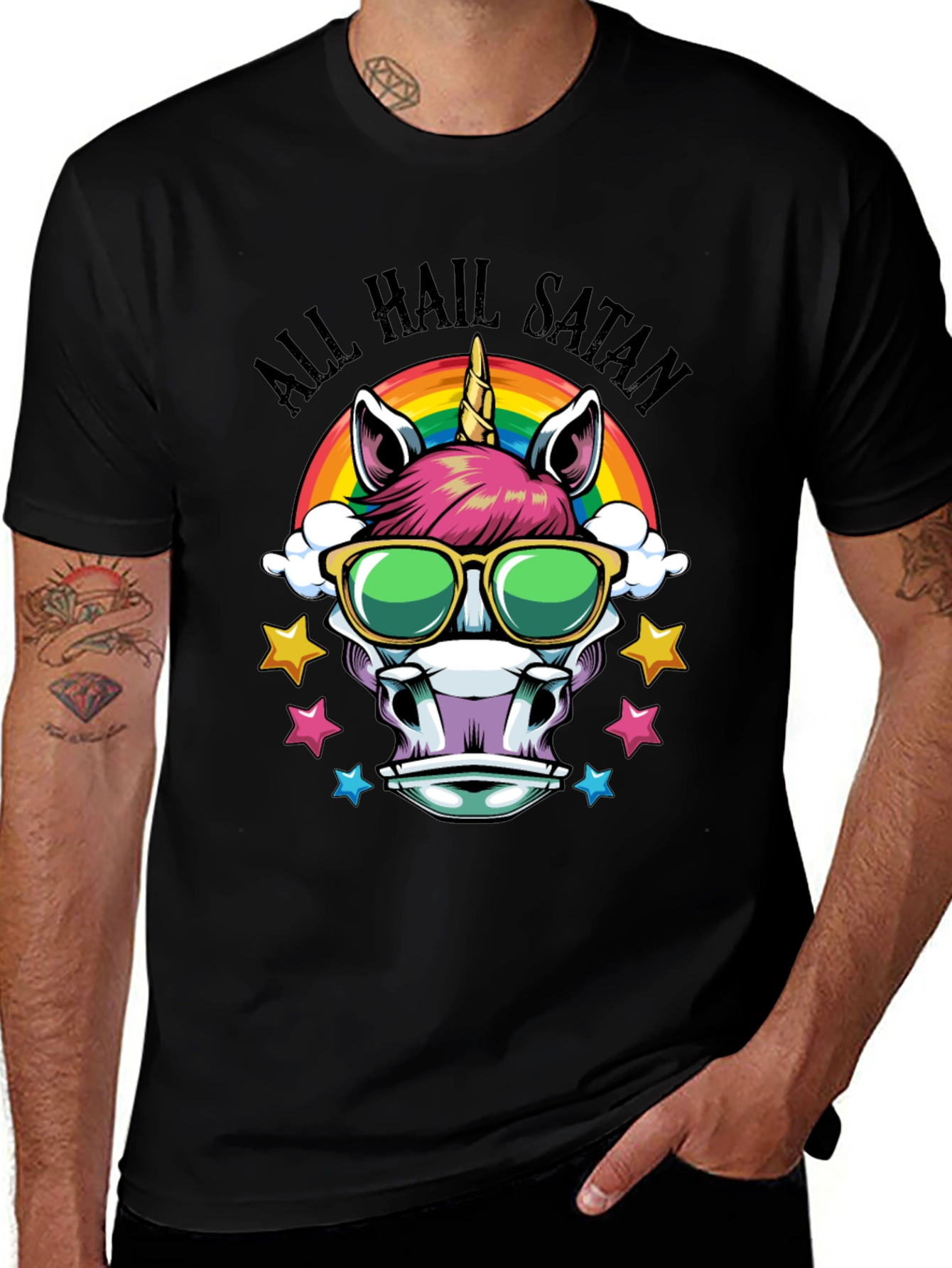 Variant 22 of Unicorn All Hail Satan Graphic Tee