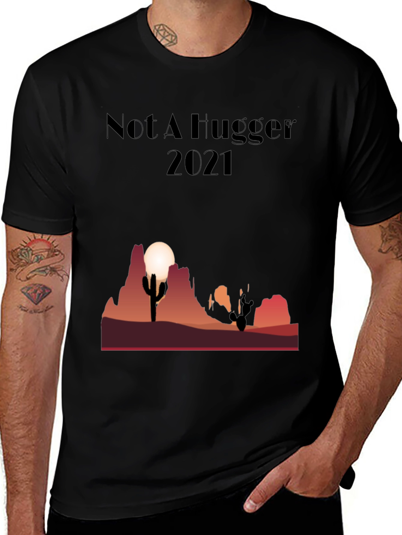 Black Not A Hugger Cactus Desert Graphic Tee main image
