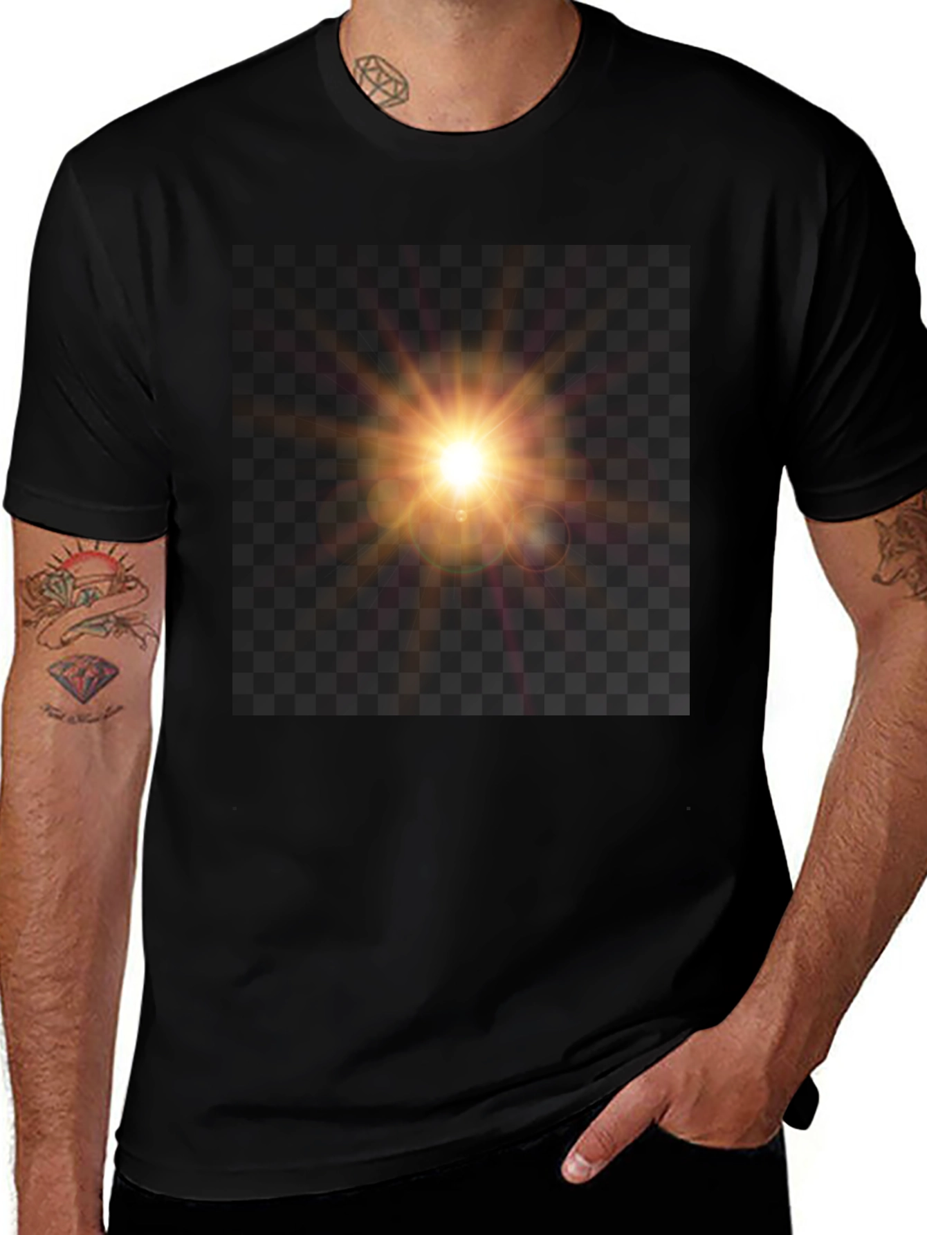 Variant 11 of Black T-Shirt with Sun Flare Graphic
