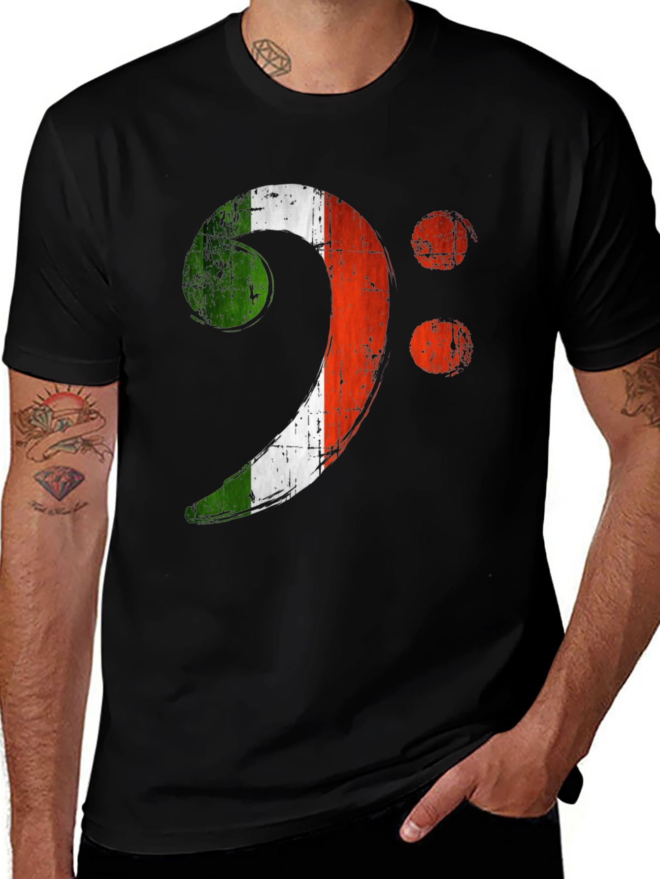Variant 24 of Irish Flag Bass Clef Black T-Shirt