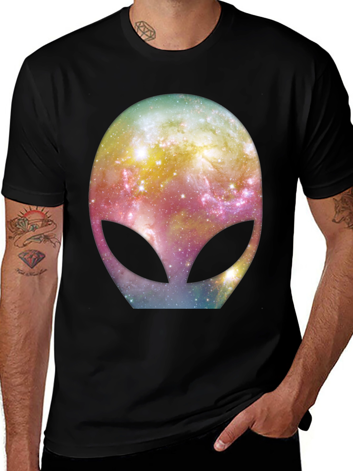 Variant 14 of Galaxy Alien Graphic Black T-Shirt
