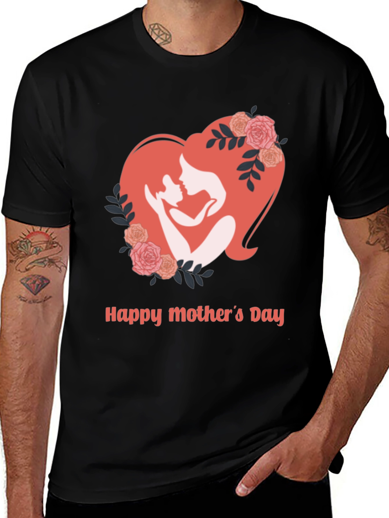 Mother's Day Black T-Shirt - Heart Design