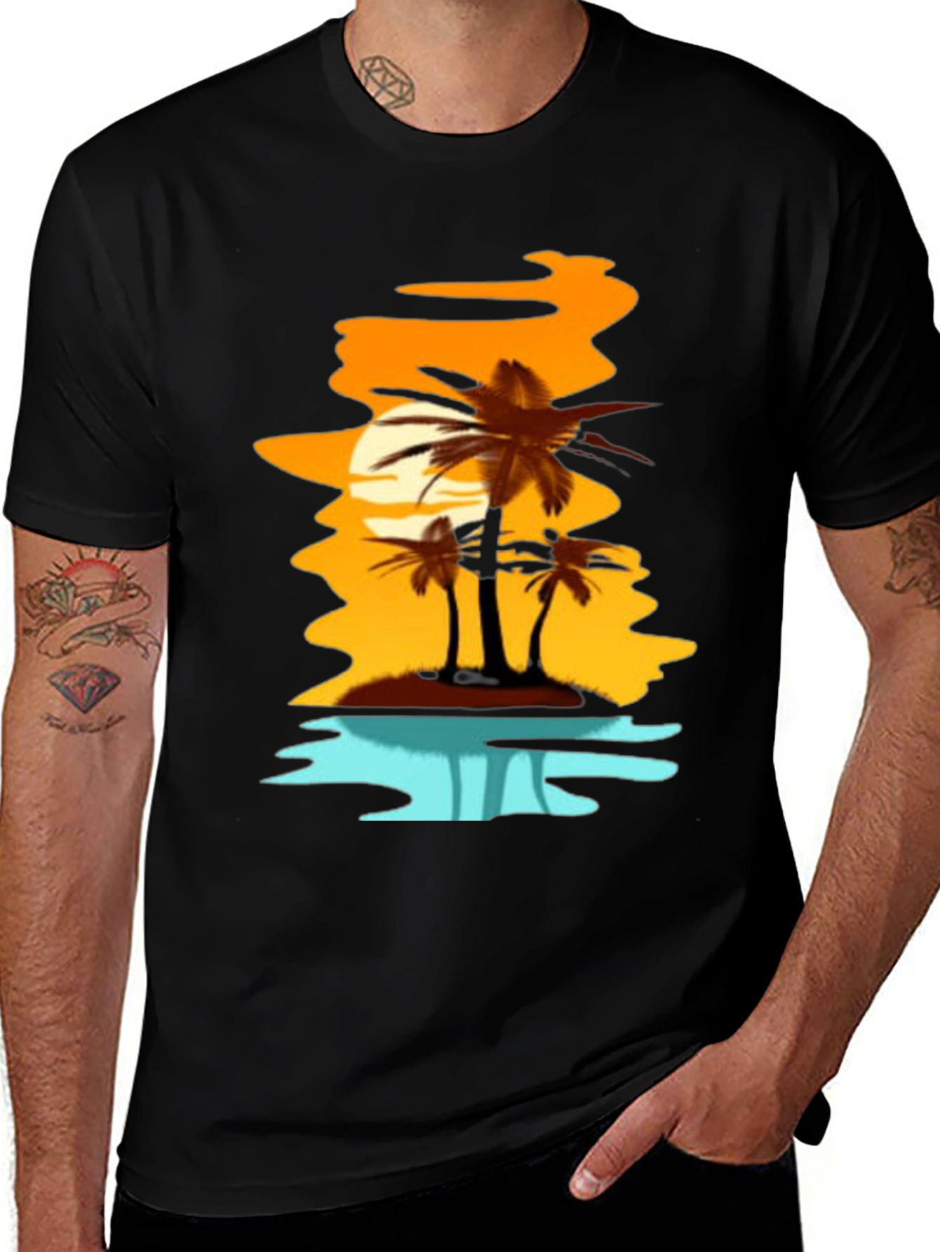 Variant 20 of Sunset Palm Tree Graphic Tee - Black T-Shirt