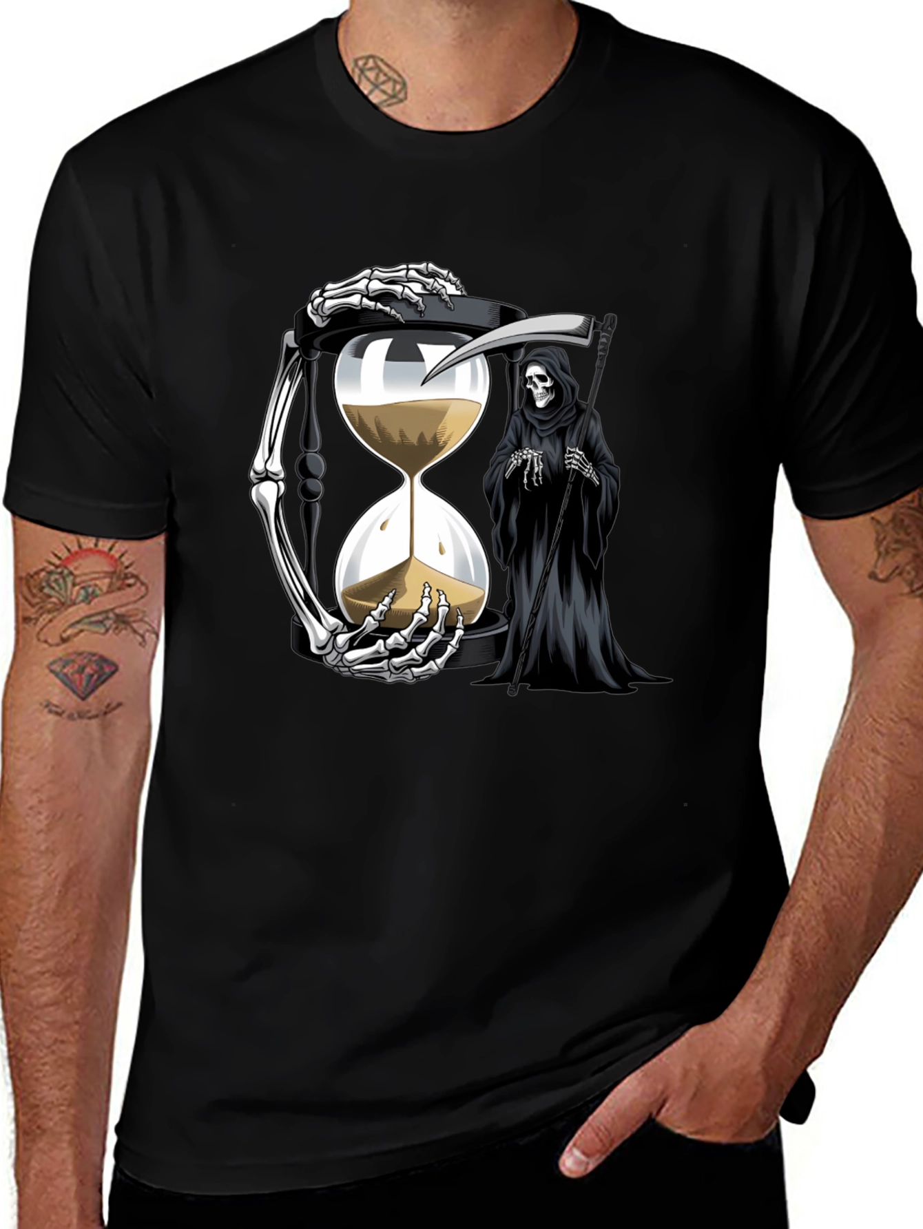 Grim Reaper Hourglass Graphic Tee - Time Waits for No One