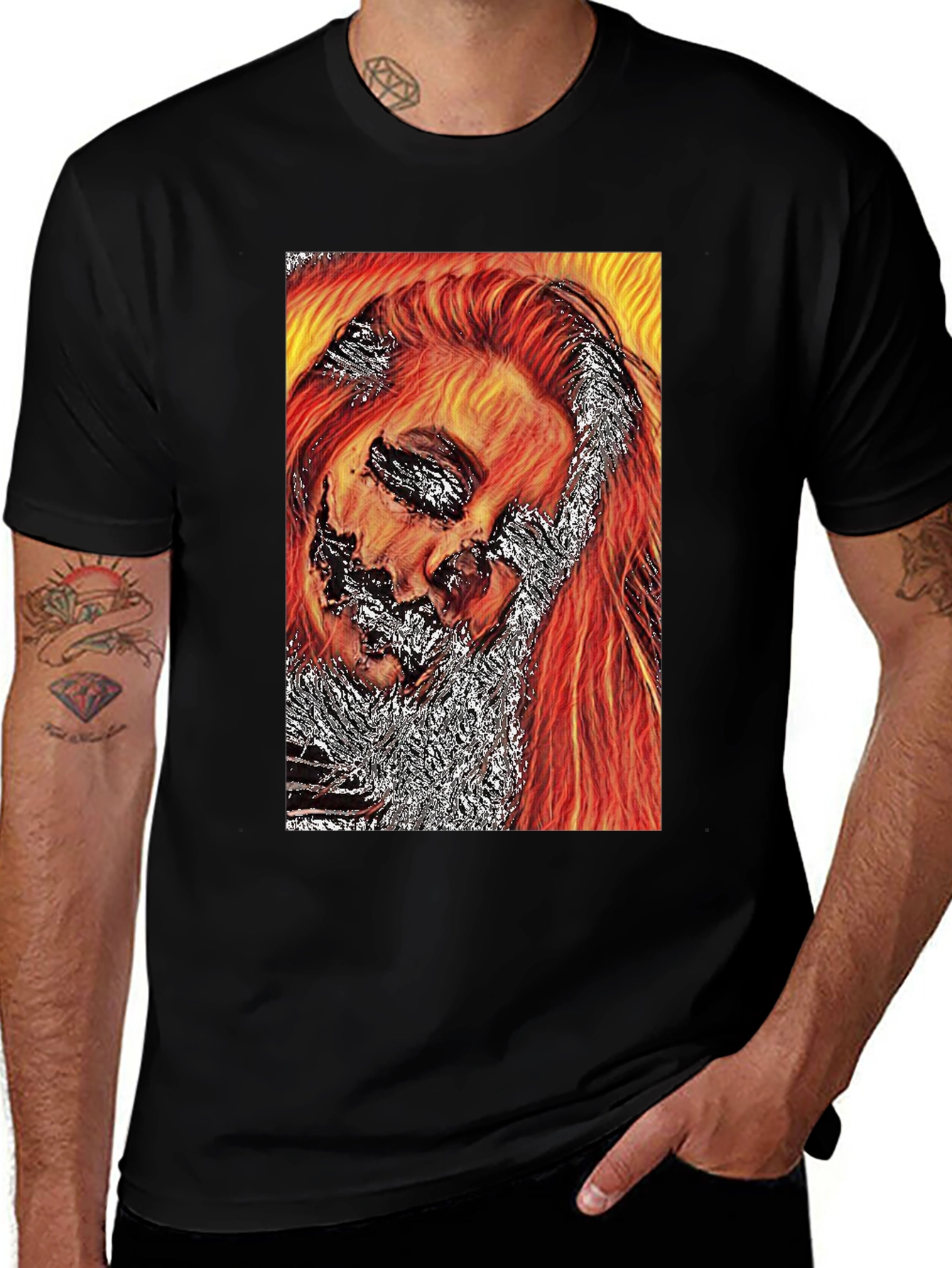 Fiery Graphic Print Black T-Shirt