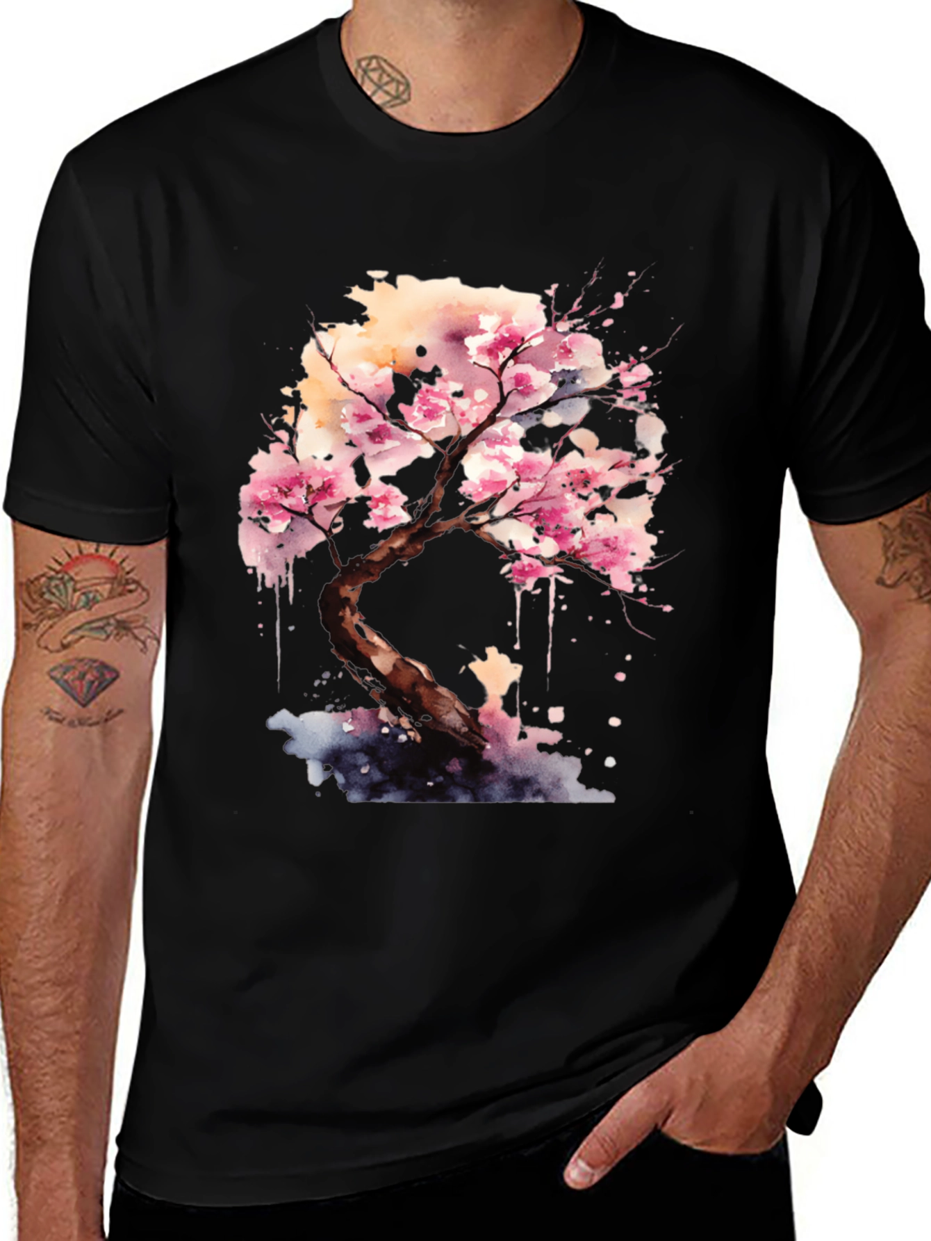 Variant 29 of Cherry Blossom Tree Graphic Black T-Shirt