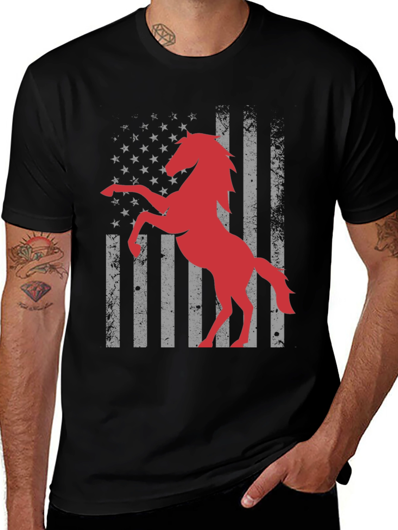 Variant 18 of American Horse Flag T-Shirt - Black