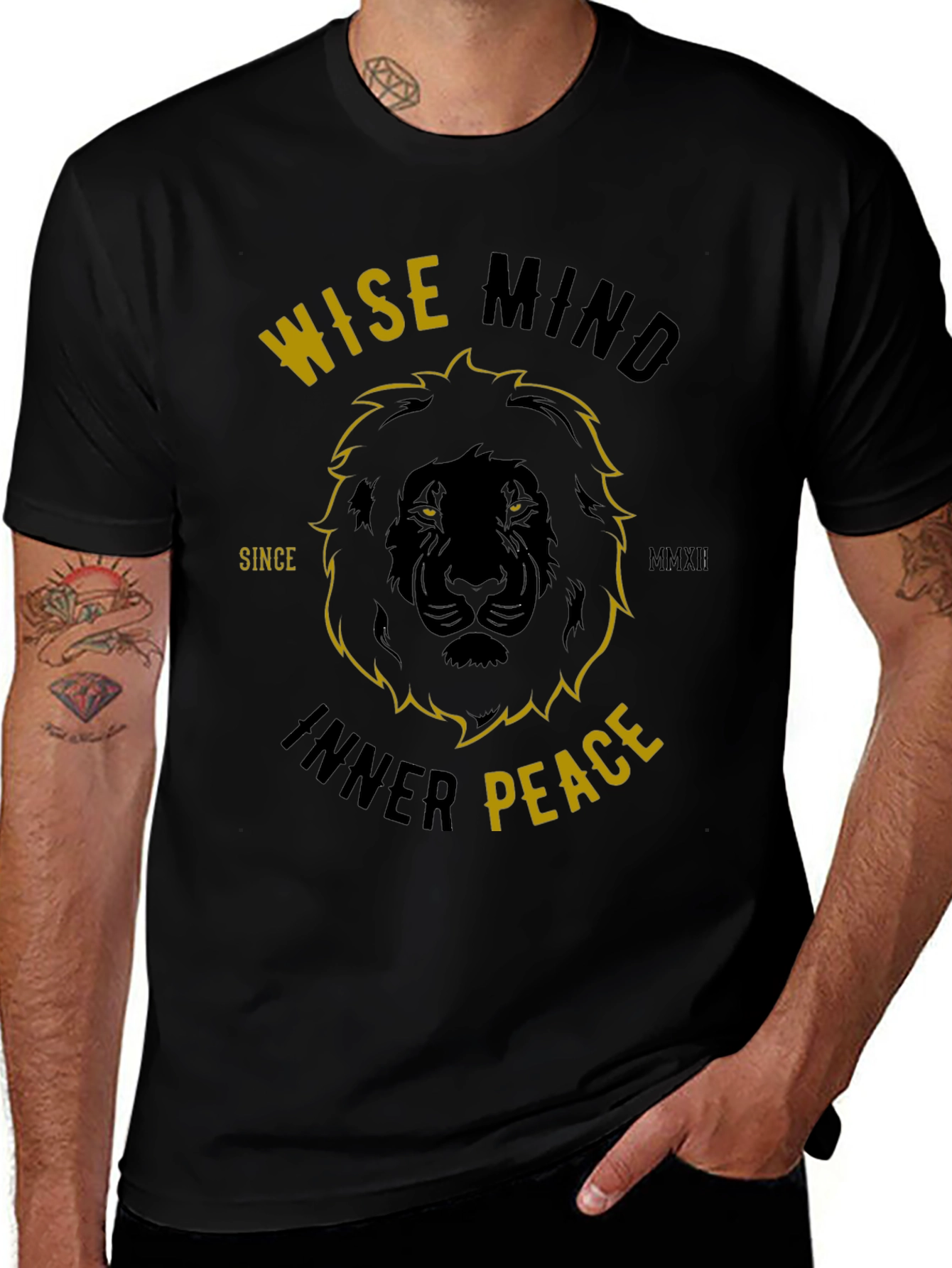 Variant 5 of Wise Mind Inner Peace Graphic Tee - Black Lion T-Shirt