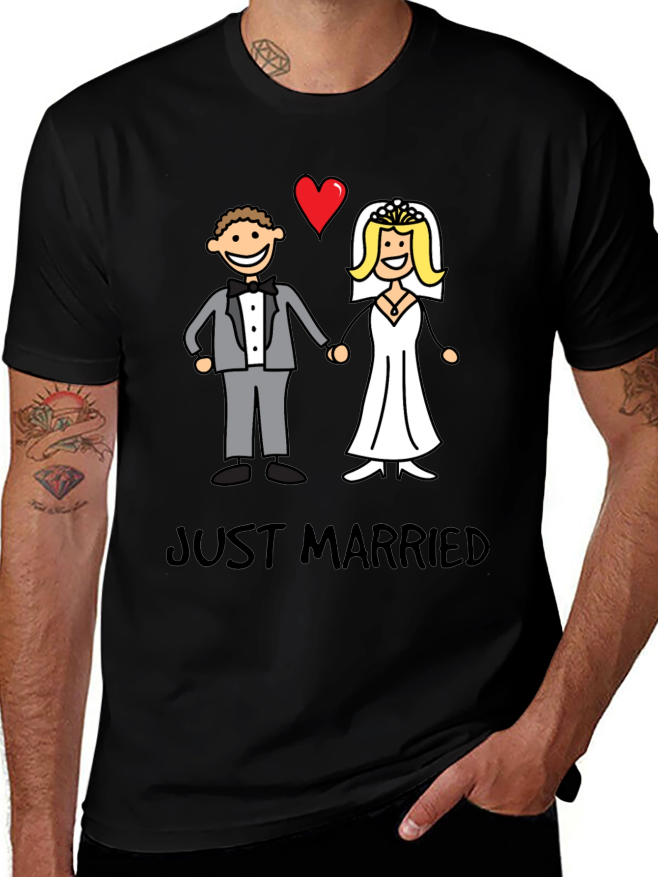 Just Married Couple Cartoon Graphic Tee